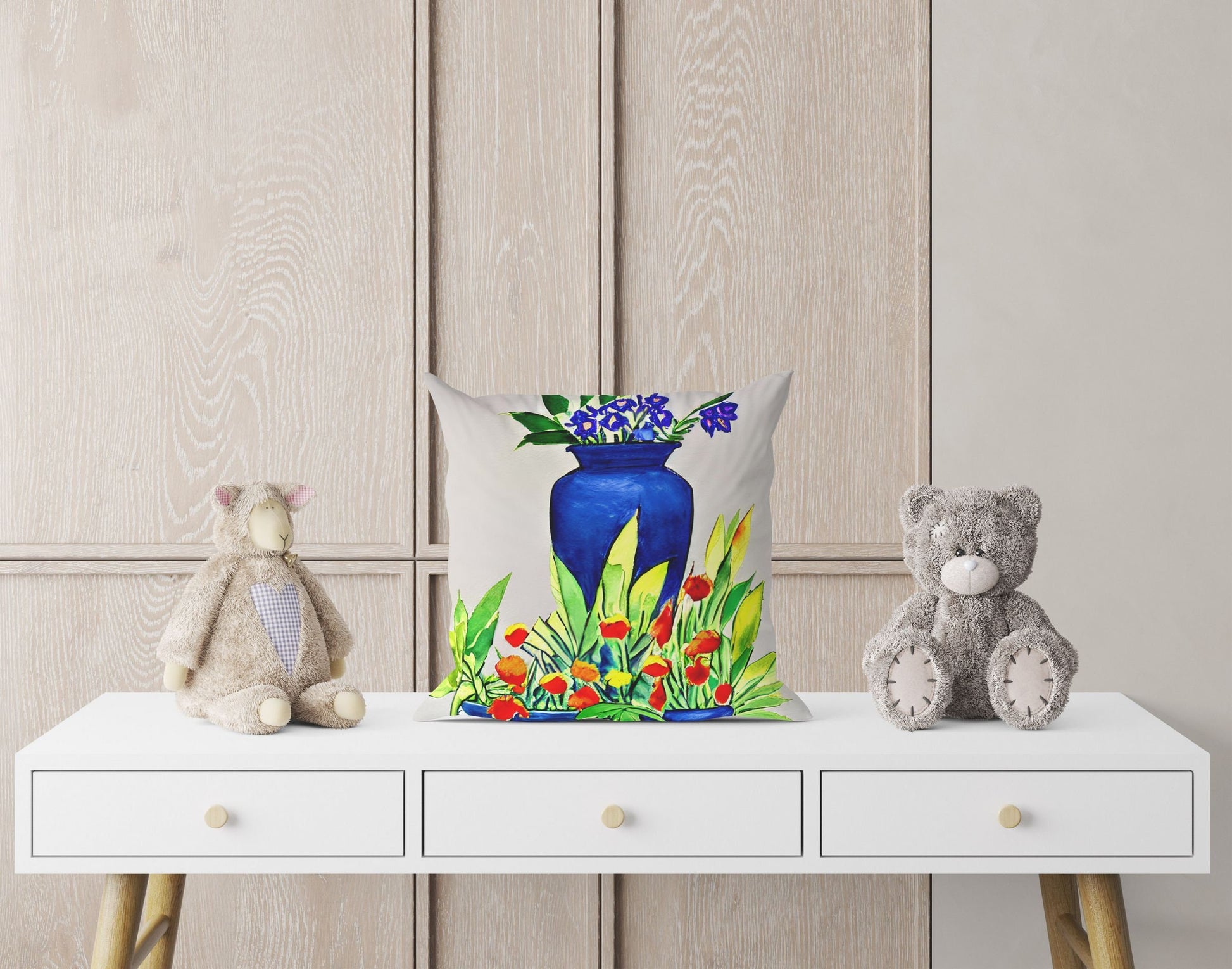 Flowers Matisse Style, Pillow Case, Abstract Throw Pillow, Artist Pillow, Blue Pillow, Fashion, 18 X 18 Pillow Covers, Housewarming Gift