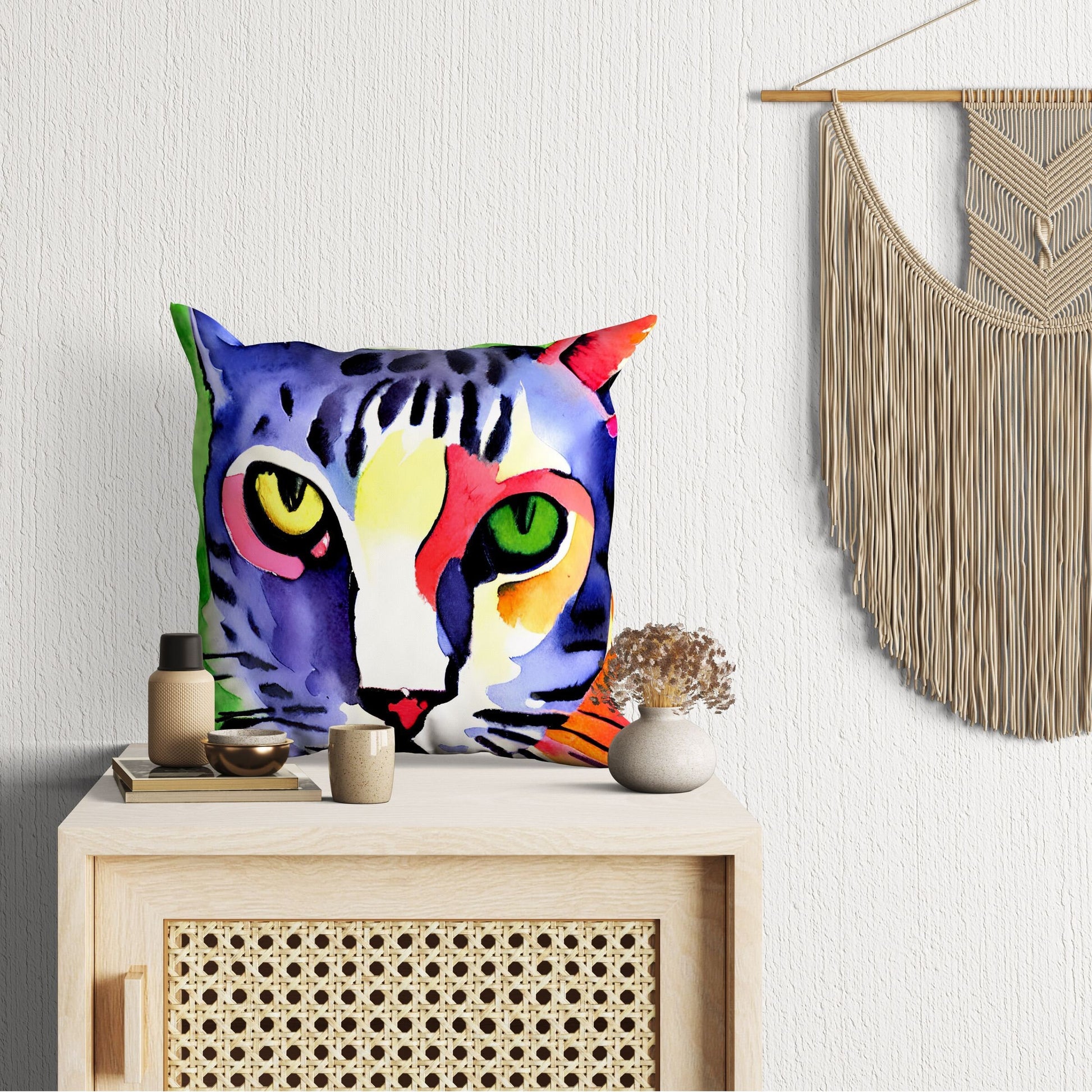 Colorful Cat Matisse Style Toss Pillow, Abstract Throw Pillow, Soft Pillow Cases, Blue Pillow, Contemporary Pillow, Square Pillow