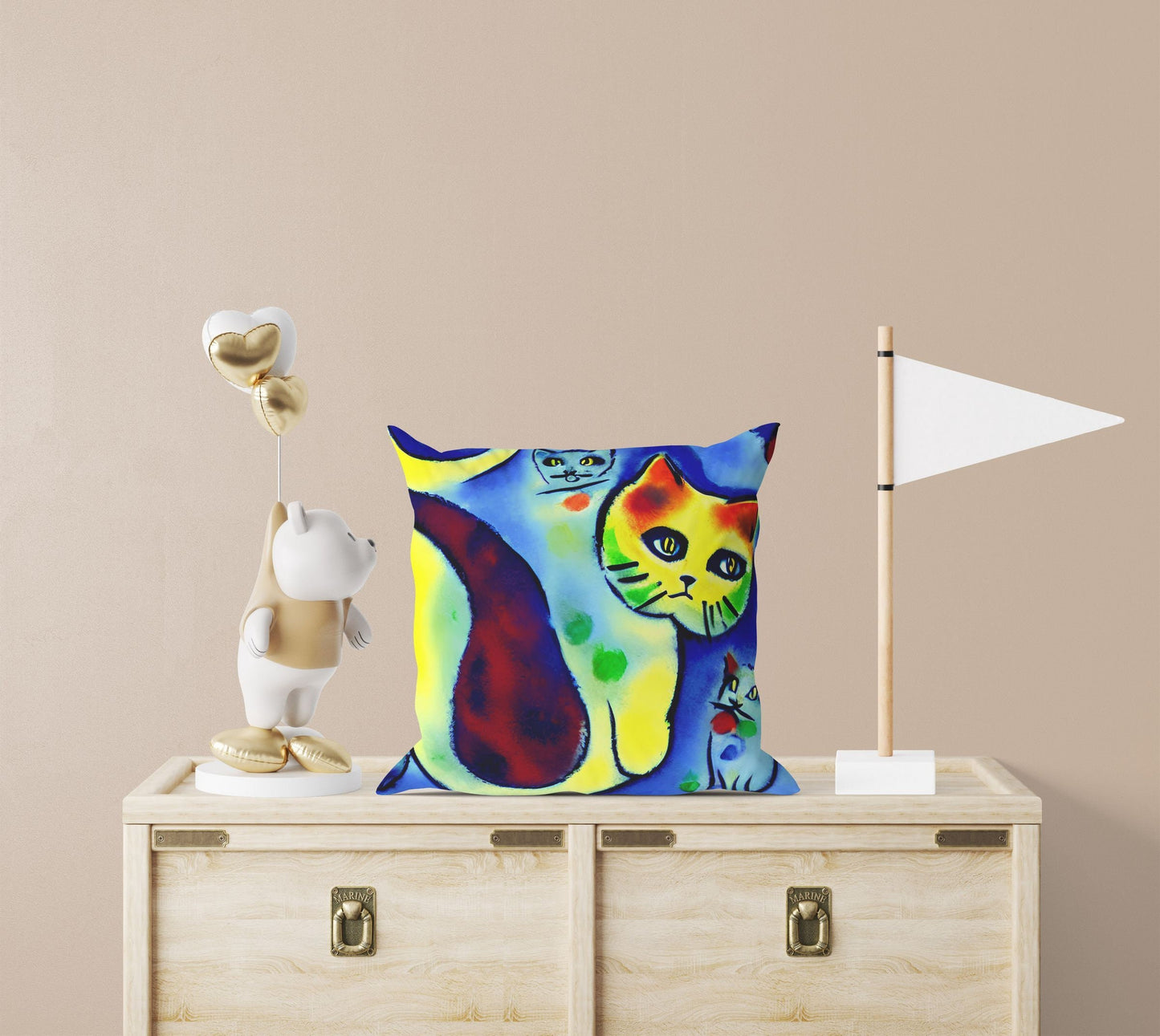 Colorful Cats Throw Pillow Cover, Abstract Throw Pillow, Designer Pillow, Blue Pillow, Contemporary Pillow, 20X20 Pillow Cover