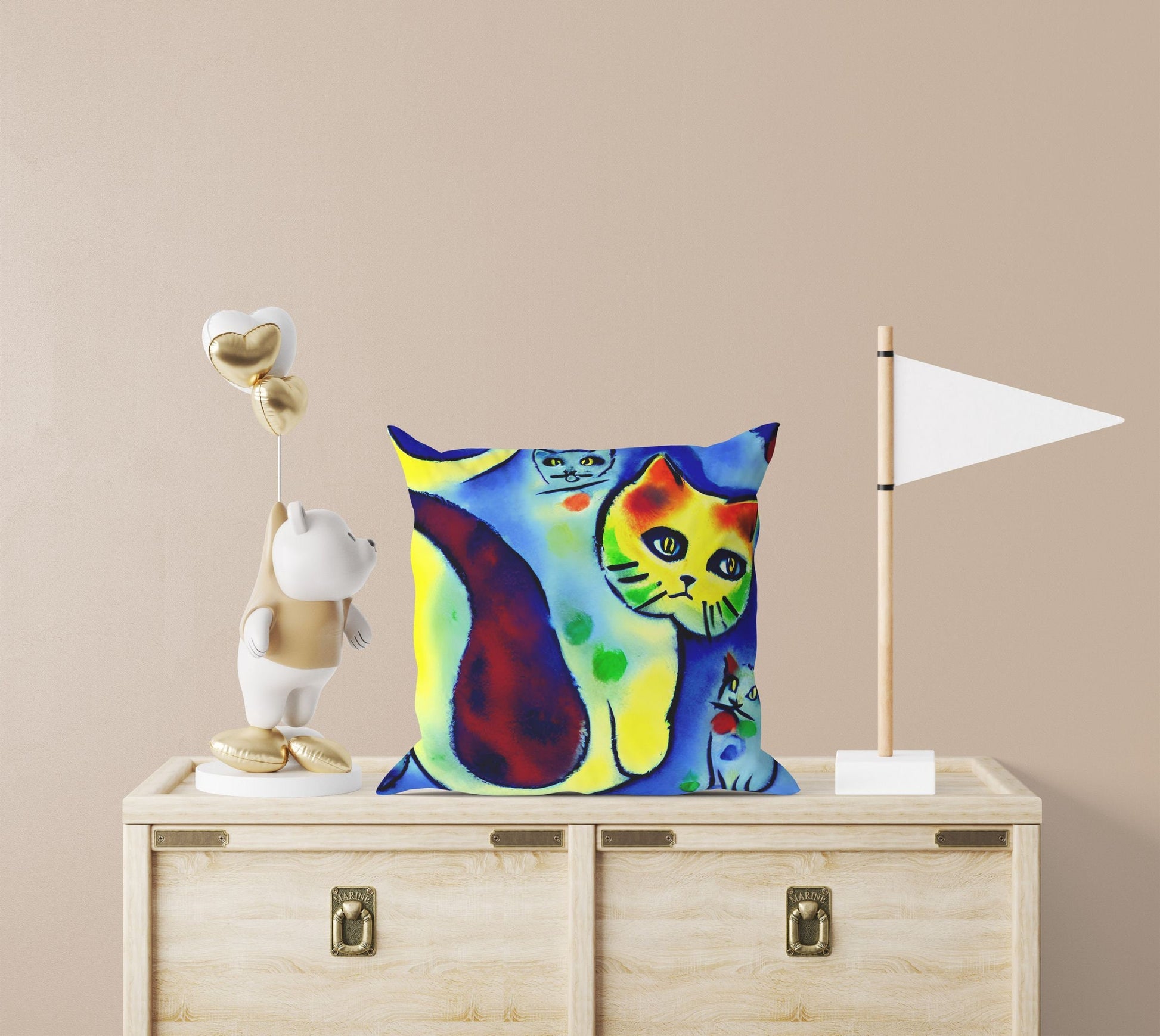Colorful Cats Throw Pillow Cover, Abstract Throw Pillow, Designer Pillow, Blue Pillow, Contemporary Pillow, 20X20 Pillow Cover