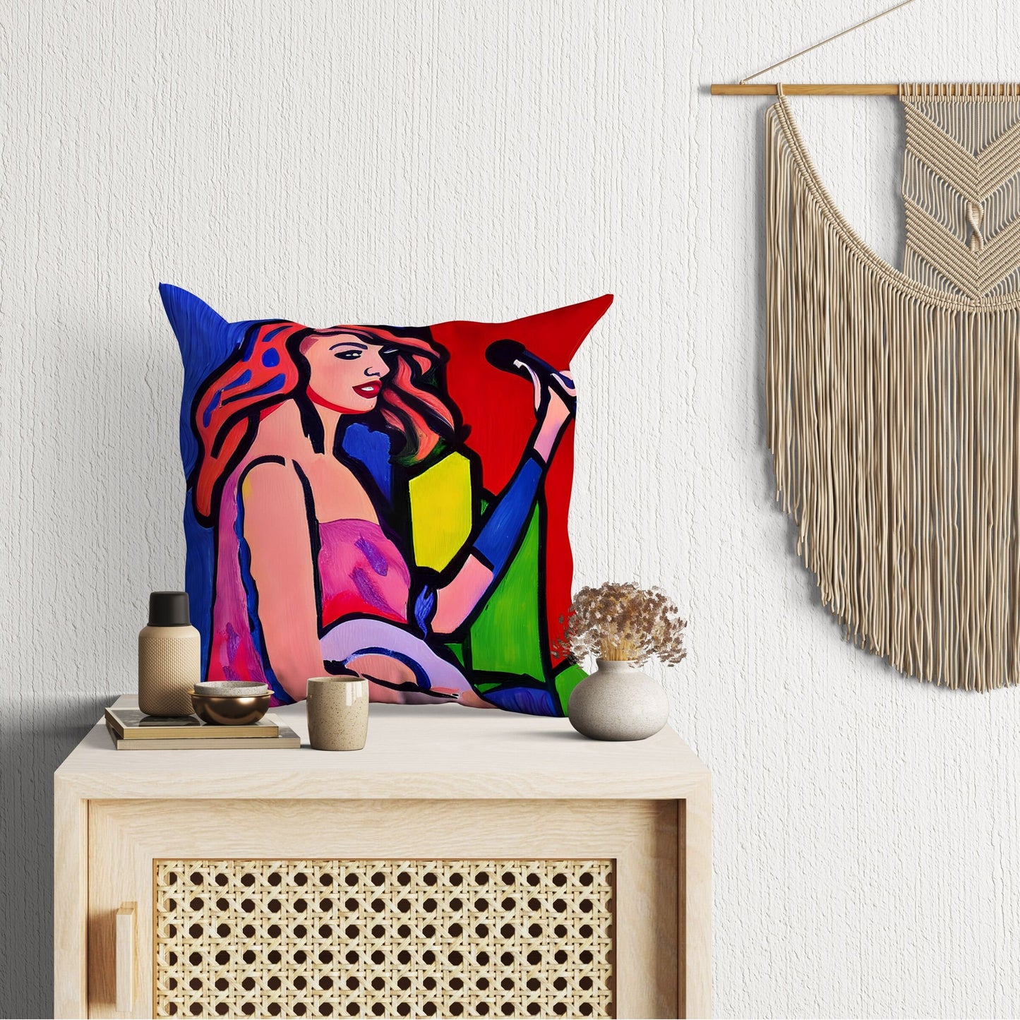 Taylor Swift Singing, Decorative Pillow, Abstract Throw Pillow, Soft Pillow Cases, Colorful Pillow Case, Contemporary Pillow, 20X20 Pillow