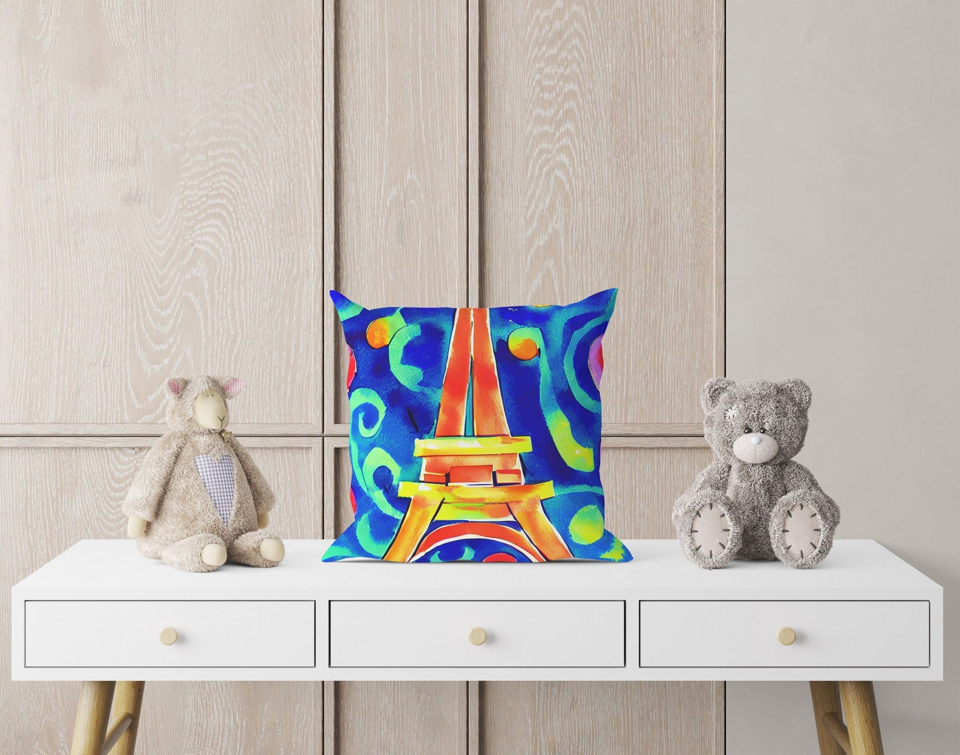 Eiffel Tower Paris Abstract Throw Pillow, Artist Pillow, Colorful Pillow Case, Contemporary Pillow, Home Decor Pillow, Holiday Gift