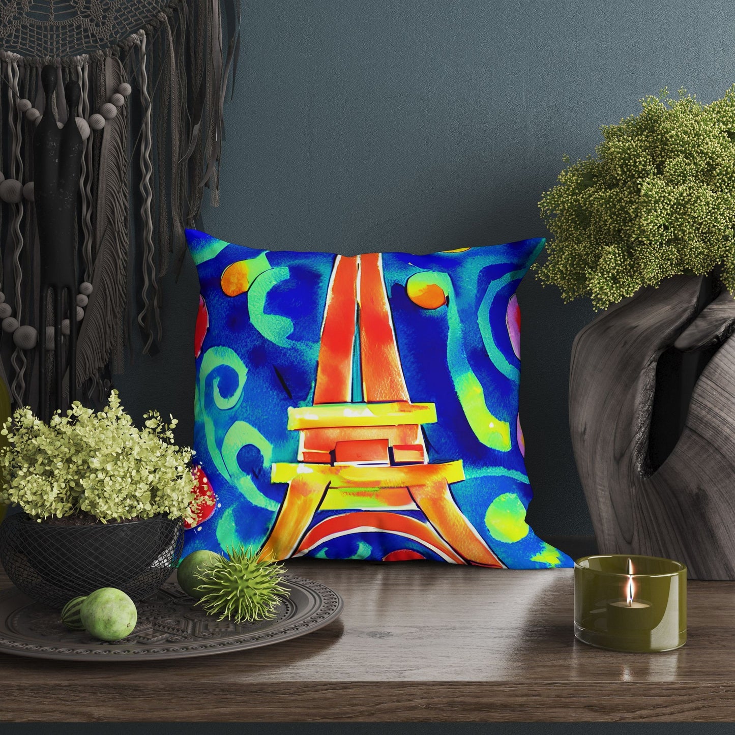 Eiffel Tower Paris Abstract Throw Pillow, Artist Pillow, Colorful Pillow Case, Contemporary Pillow, Home Decor Pillow, Holiday Gift