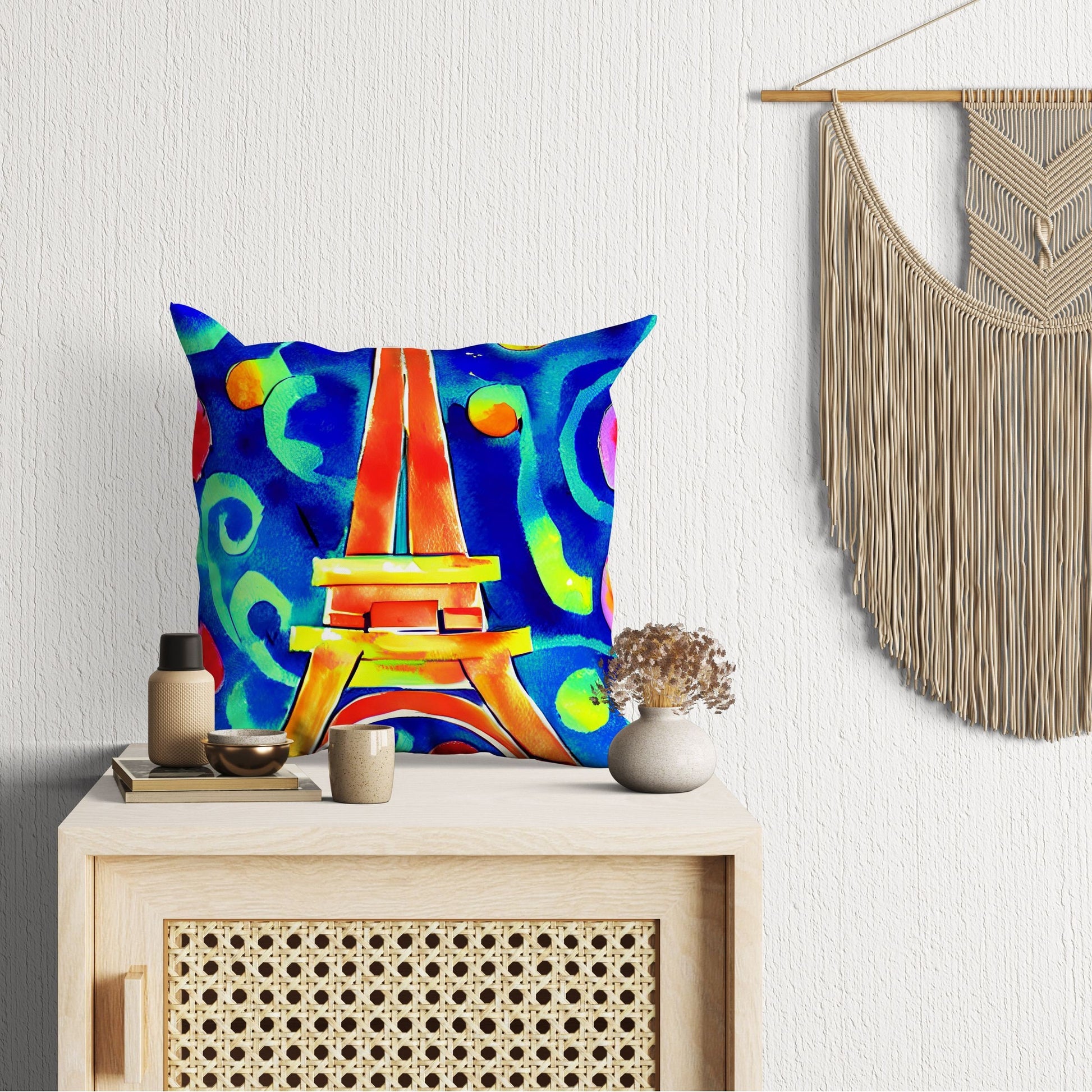 Eiffel Tower Paris Abstract Throw Pillow, Artist Pillow, Colorful Pillow Case, Contemporary Pillow, Home Decor Pillow, Holiday Gift