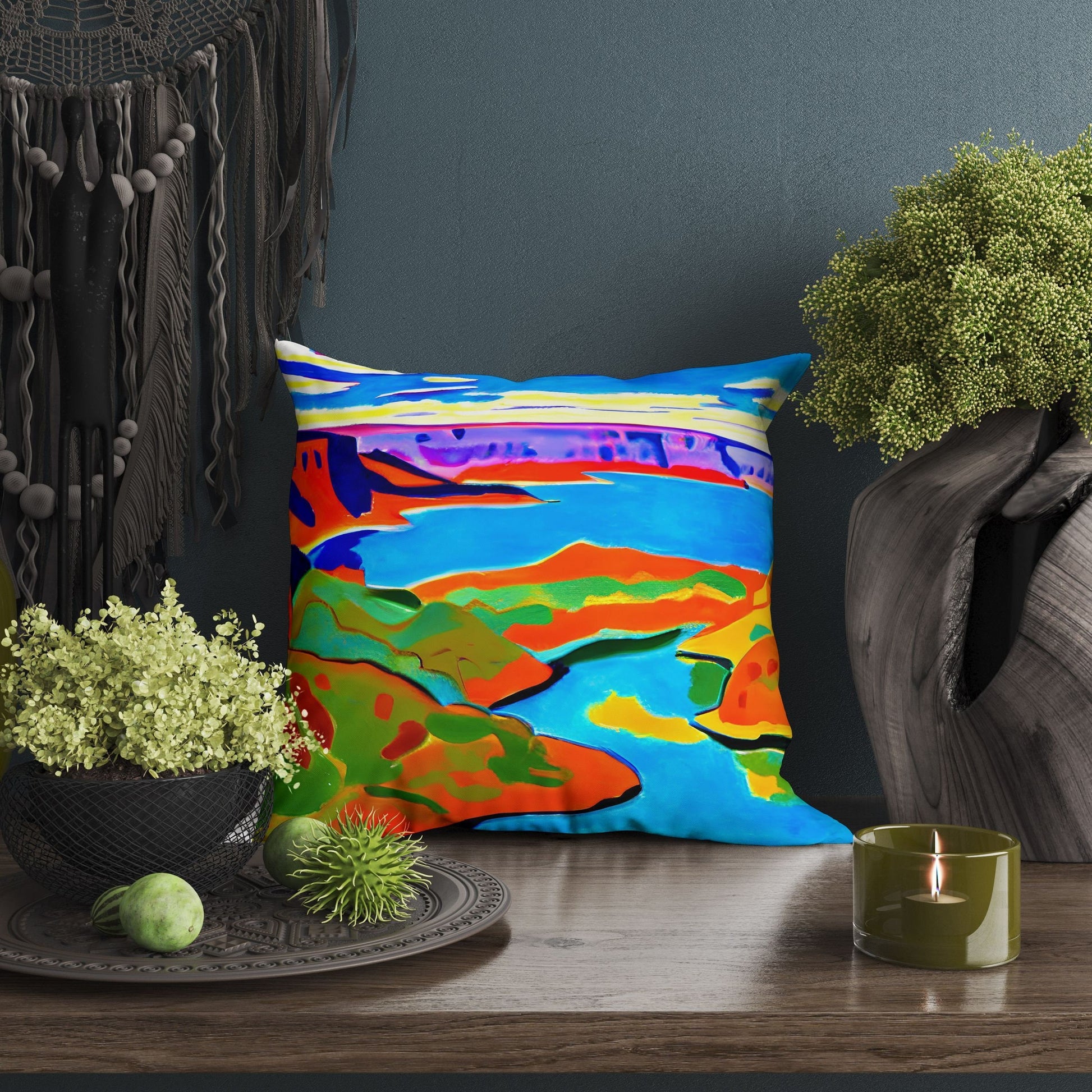 Landscape Art Pillow Case, Abstract Throw Pillow Cover, Colorful Pillow Case, Fashion, Square Pillow, Farmhouse Pillow, Holiday Gift