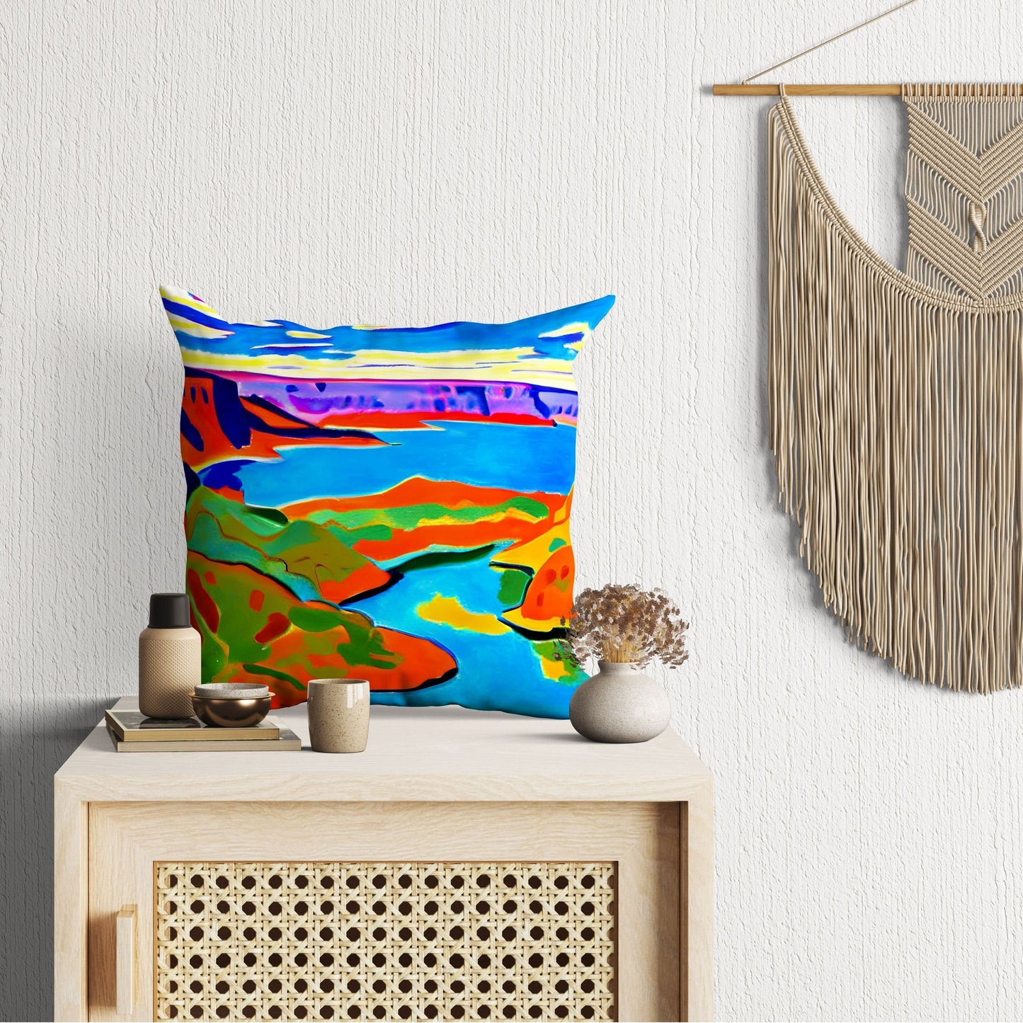 Landscape Art Pillow Case, Abstract Throw Pillow Cover, Colorful Pillow Case, Fashion, Square Pillow, Farmhouse Pillow, Holiday Gift