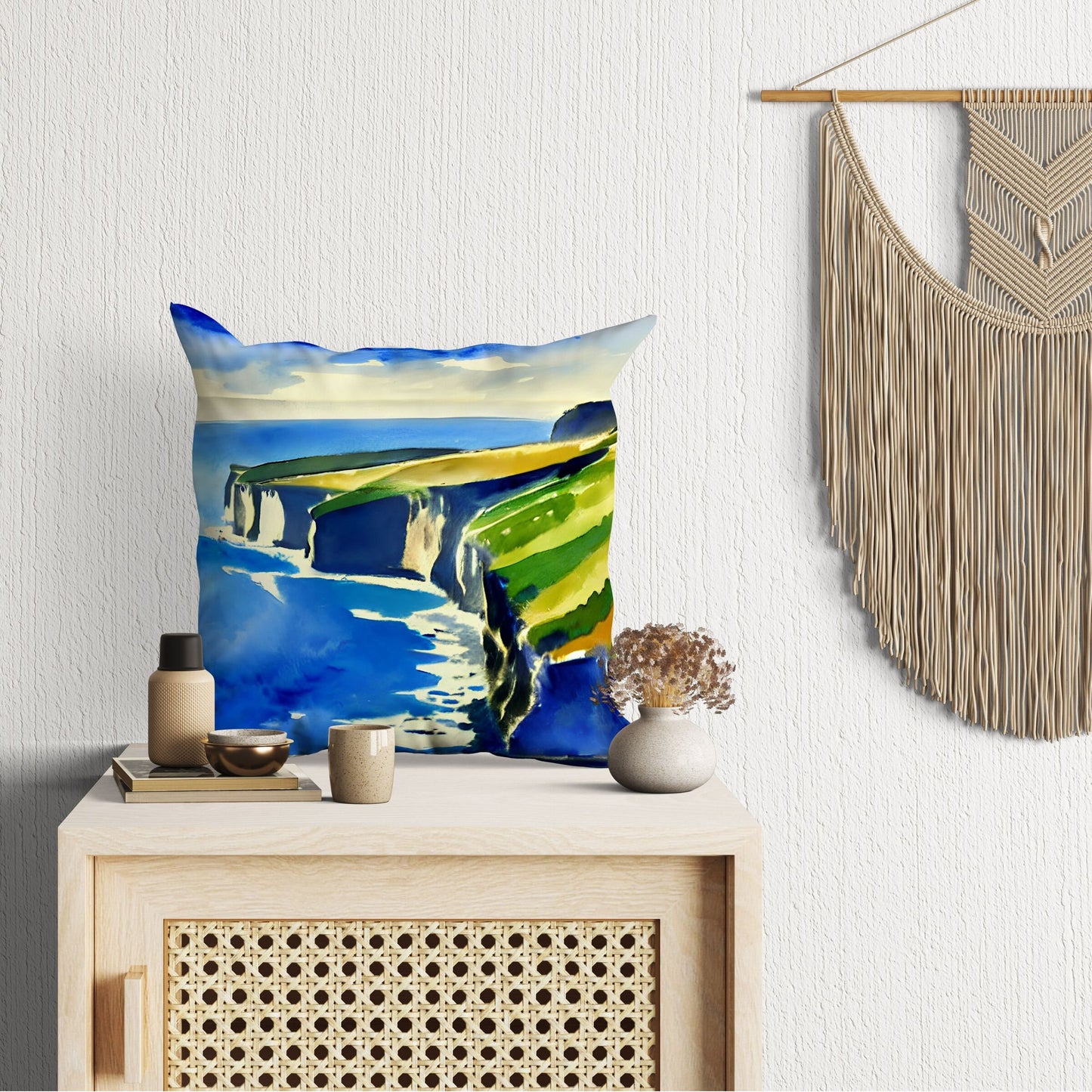 Cliff By The Sea, Throw Pillow Cover, Abstract Throw Pillow Cover, Art Pillow, Contemporary Pillow, Square Pillow, Home Decor Pillow