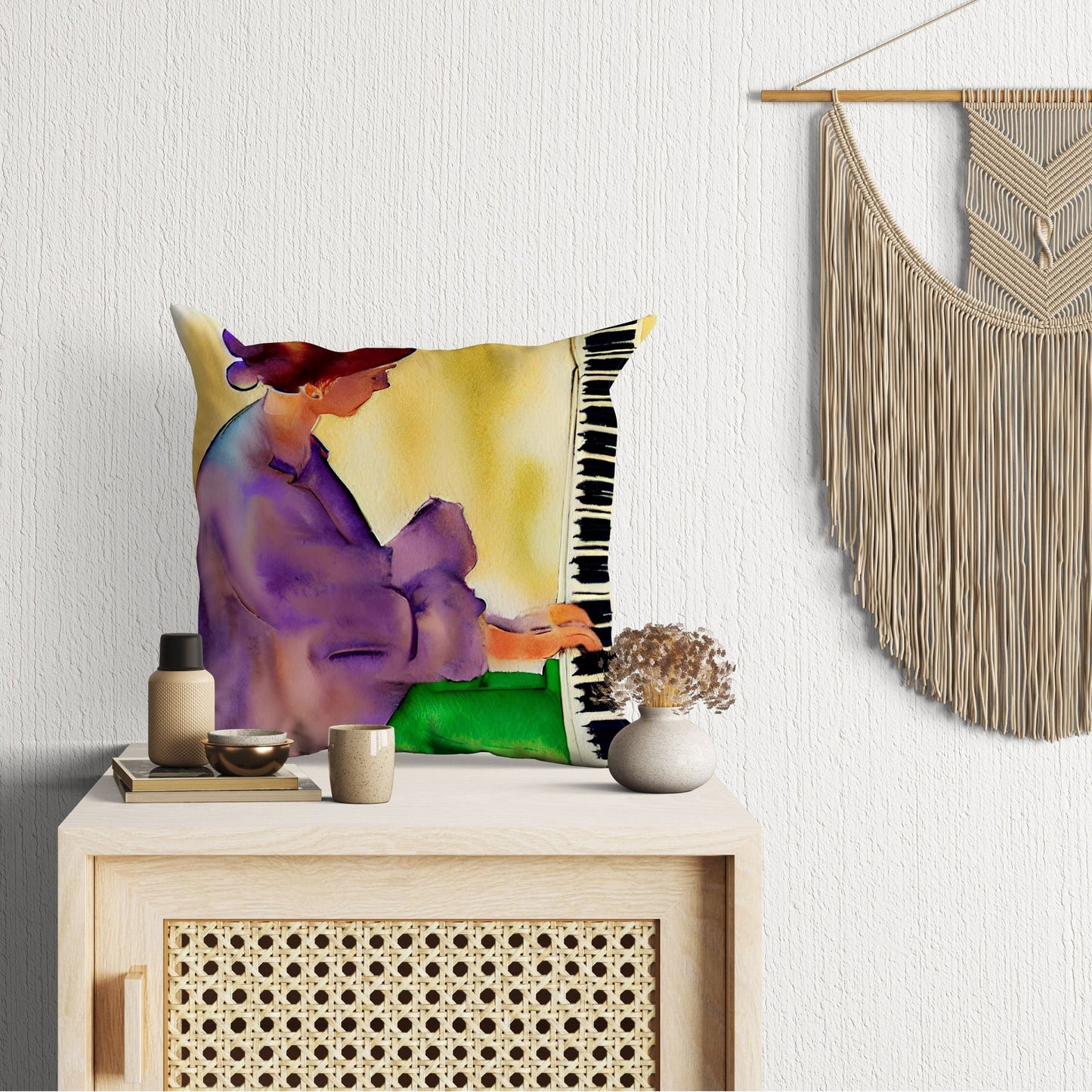 Girl Playing Piano Tapestry Pillows, Abstract Throw Pillow Cover, Art Pillow, Colorful Pillow Case, Contemporary Pillow, Square Pillow