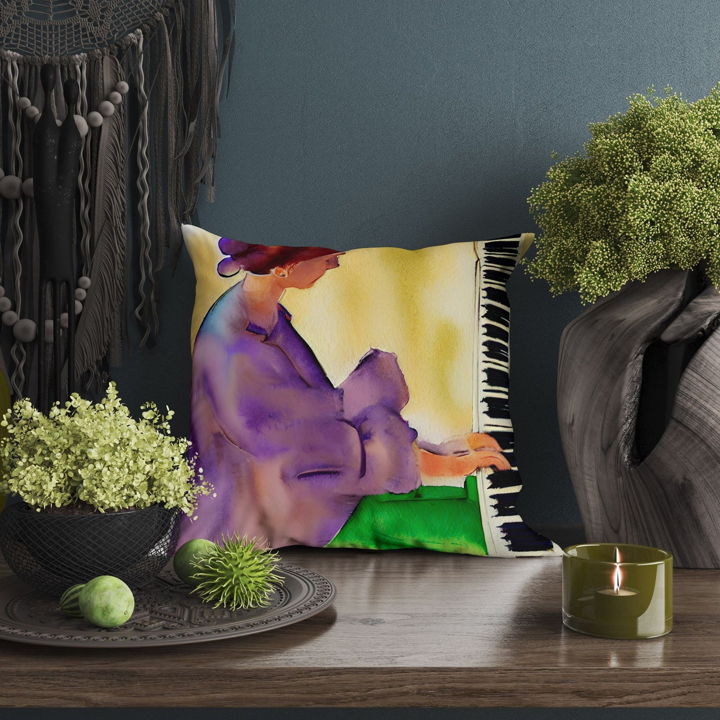 Girl Playing Piano Tapestry Pillows, Abstract Throw Pillow Cover, Art Pillow, Colorful Pillow Case, Contemporary Pillow, Square Pillow