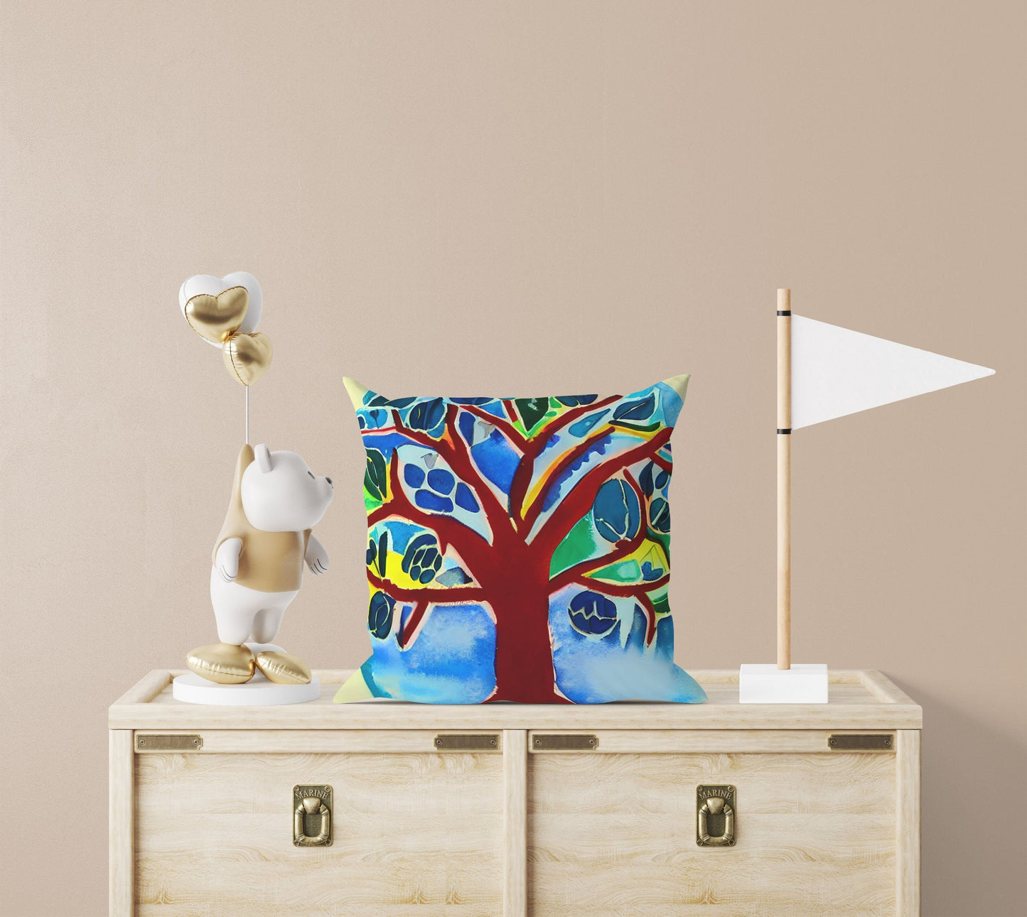 Tree Of Life Throw Pillow Cover, Abstract Throw Pillow Cover, Artist Pillow, Colorful Pillow Case, Contemporary Pillow, Square Pillow