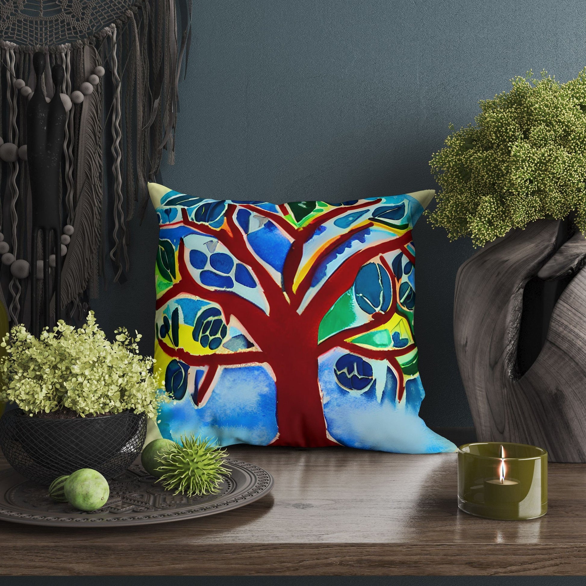 Tree Of Life Throw Pillow Cover, Abstract Throw Pillow Cover, Artist Pillow, Colorful Pillow Case, Contemporary Pillow, Square Pillow