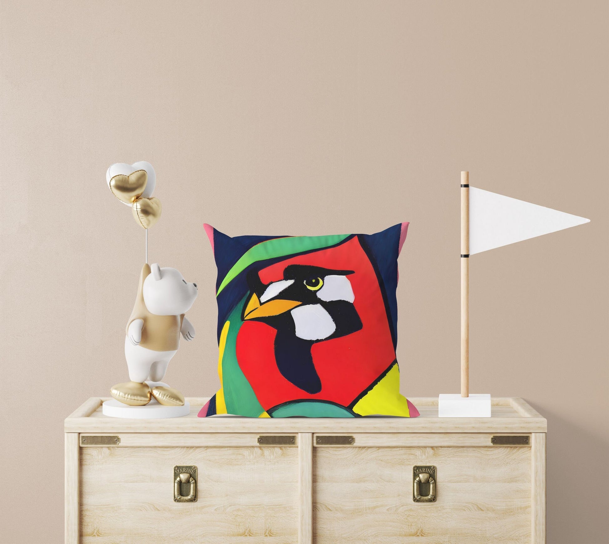 North American Cardinals Bird Tapestry Pillows, Abstract Pillow, Artist Pillow, Colorful Pillow Case, Contemporary Pillow, 20X20 Pillow