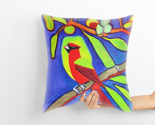North American Cardinals Bird Toss Pillow, Abstract Throw Pillow Cover, Designer Pillow, Colorful Pillow Case, Modern Pillow