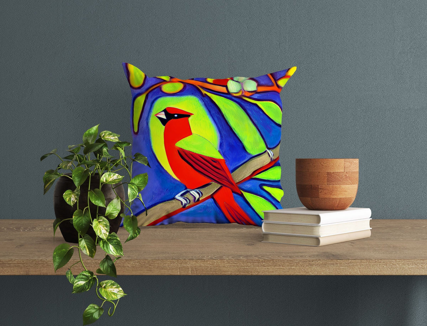 North American Cardinals Bird Toss Pillow, Abstract Throw Pillow Cover, Designer Pillow, Colorful Pillow Case, Modern Pillow