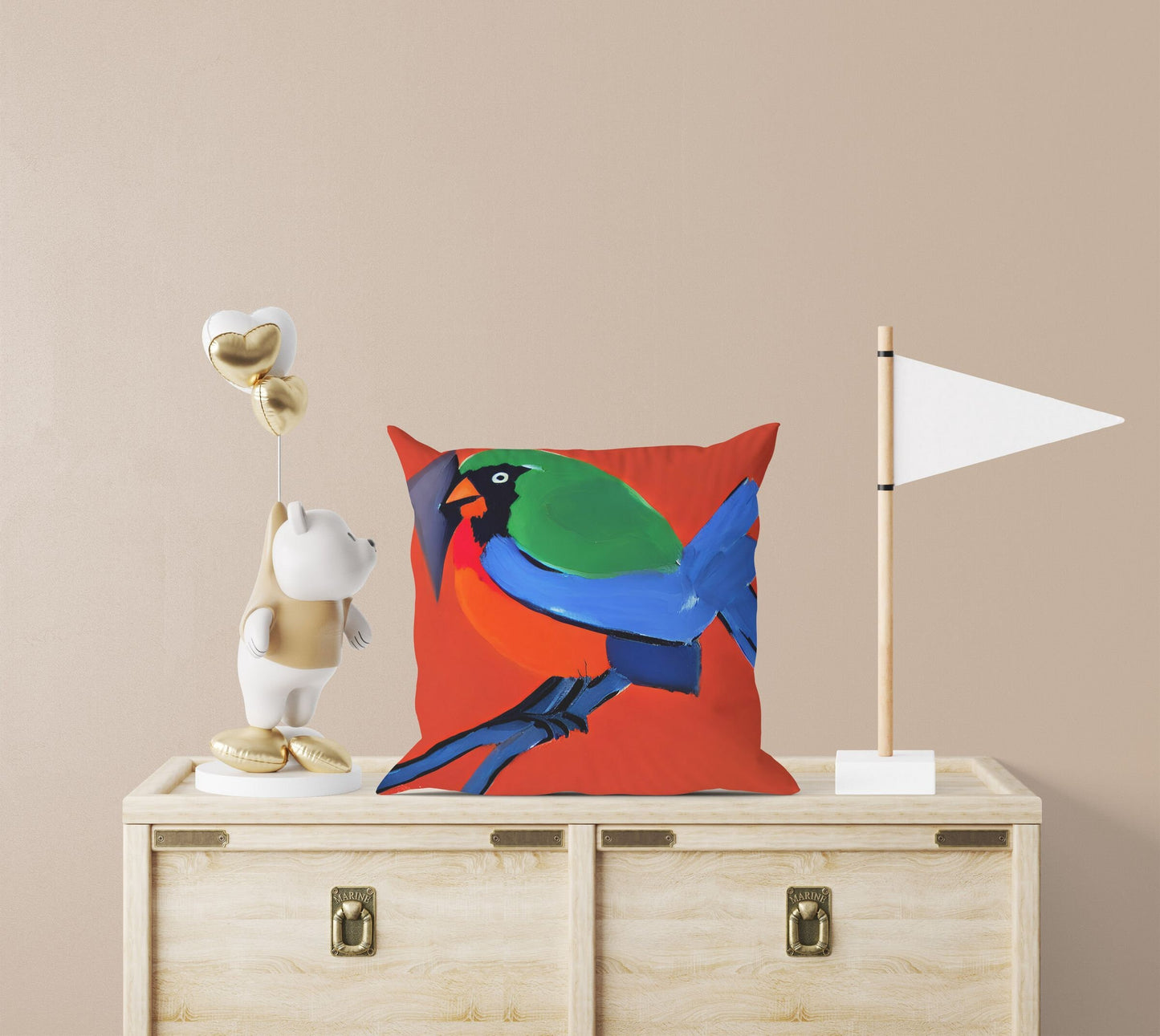 Blue And Green Bird Throw Pillow, Abstract Pillow, Soft Pillow Cases, Colorful Pillow Case, Contemporary Pillow, Square Pillow, Housewarming