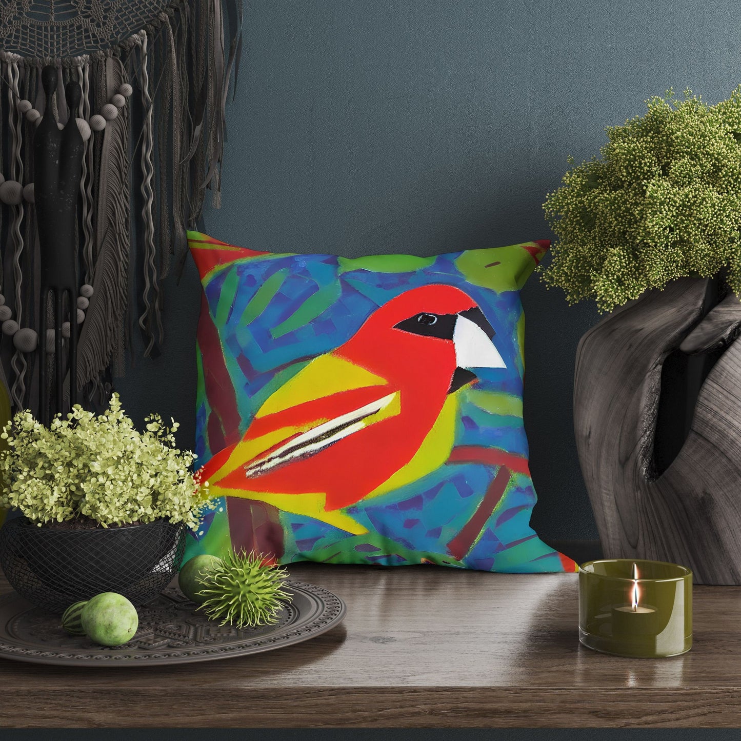 Red Bird Toss Pillow, Abstract Throw Pillow Cover, Designer Pillow, Colorful Pillow Case, Contemporary Pillow, Large Pillow Cases
