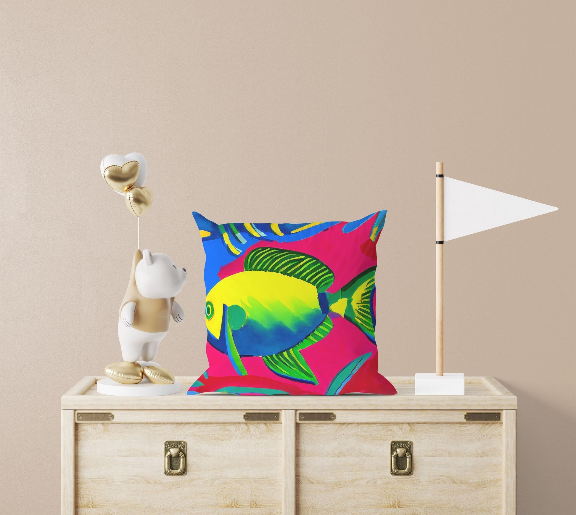 Tropical Fish Throw Pillow, Abstract Pillow, Designer Pillow, Colorful Pillow Case, Modern Pillow, Square Pillow, Farmhouse Pillow