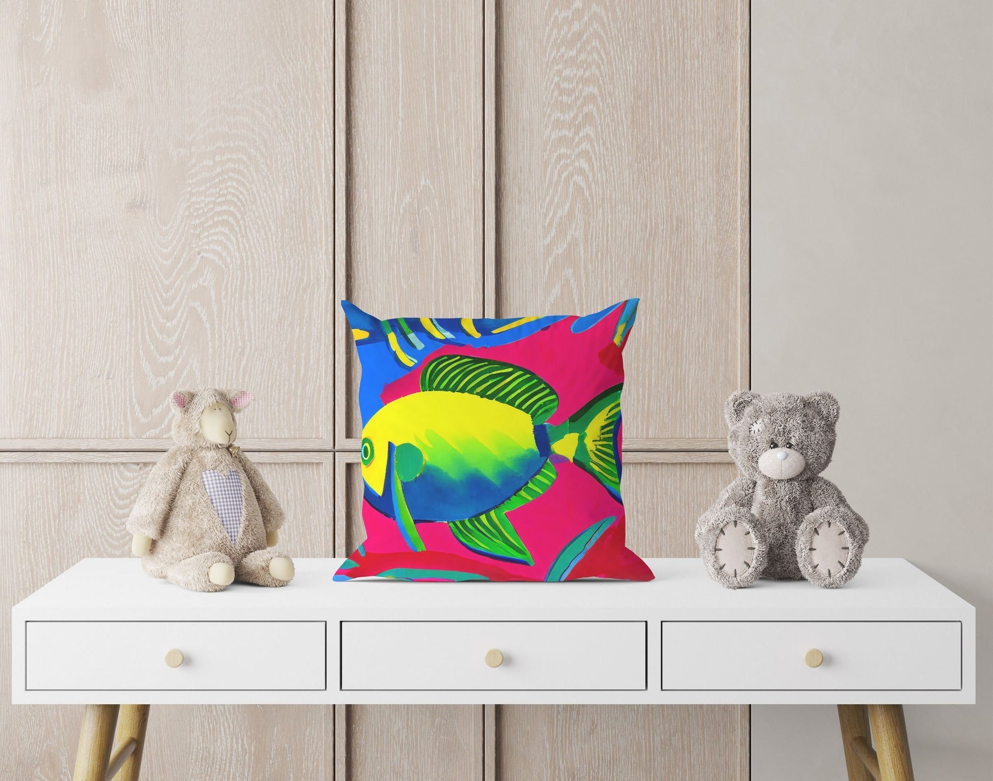 Tropical Fish Throw Pillow, Abstract Pillow, Designer Pillow, Colorful Pillow Case, Modern Pillow, Square Pillow, Farmhouse Pillow