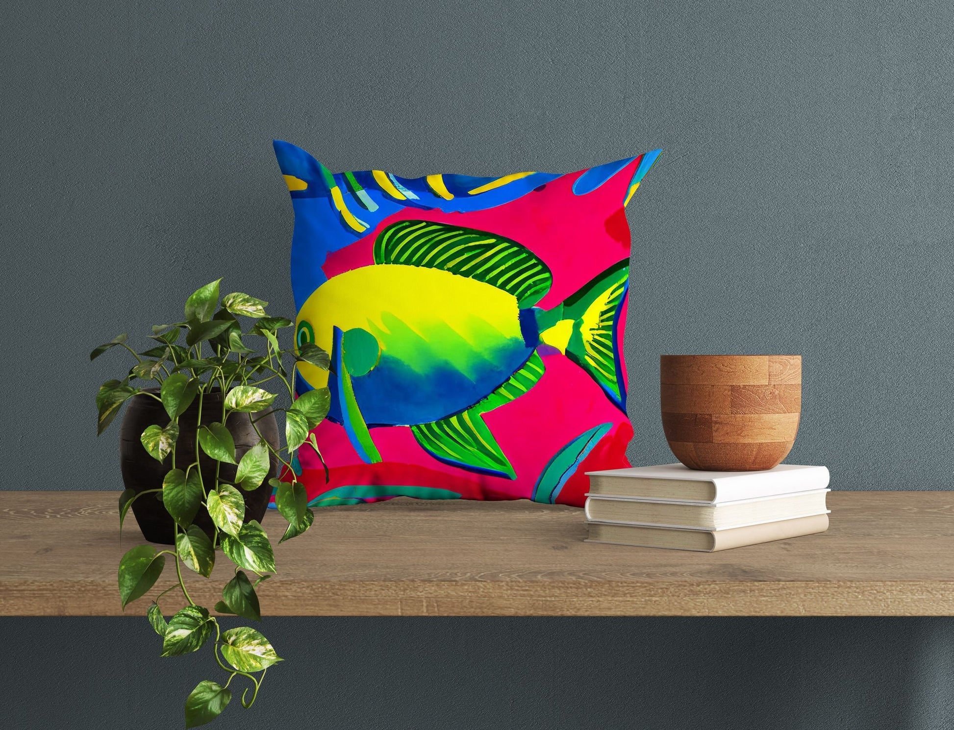Tropical Fish Throw Pillow, Abstract Pillow, Designer Pillow, Colorful Pillow Case, Modern Pillow, Square Pillow, Farmhouse Pillow