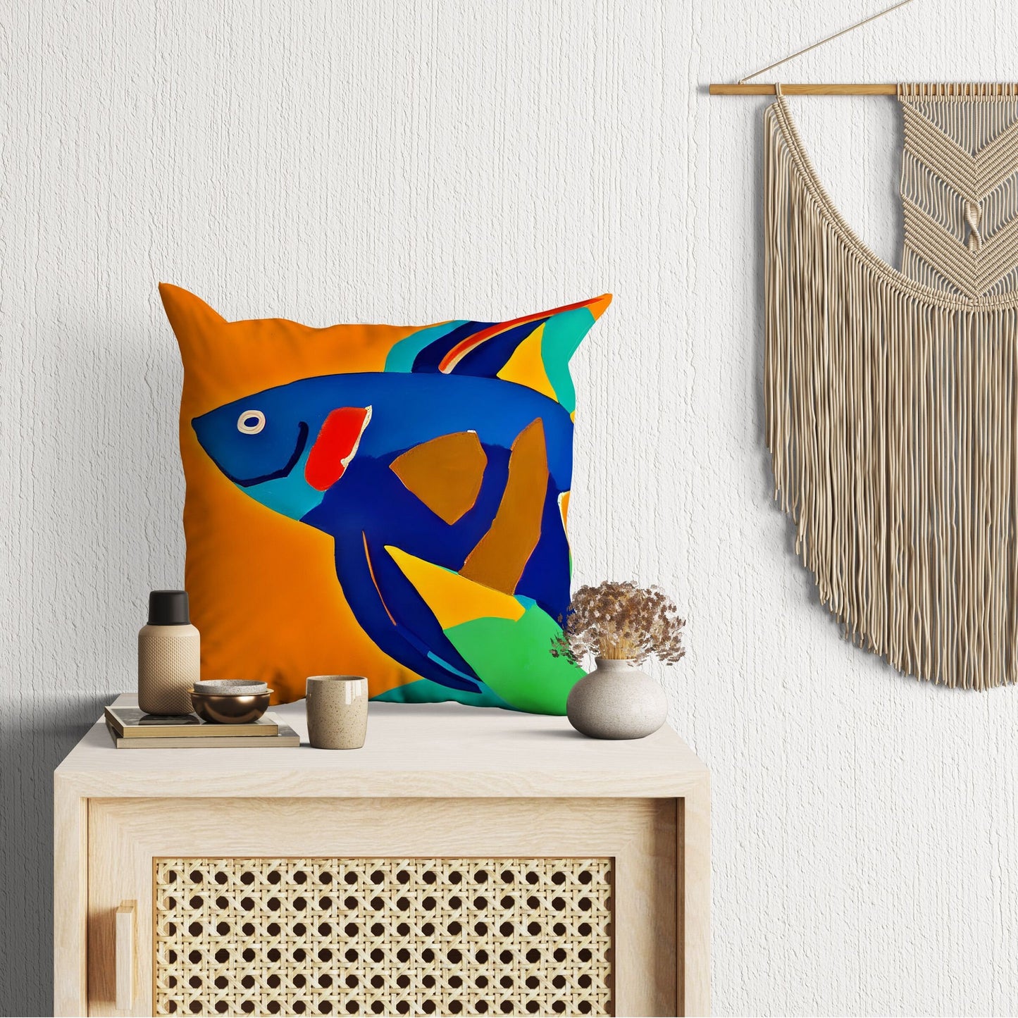 Tropical Fish Throw Pillow, Abstract Throw Pillow Cover, Designer Pillow, Colorful Pillow Case, Contemporary Pillow, Large Pillow Cases