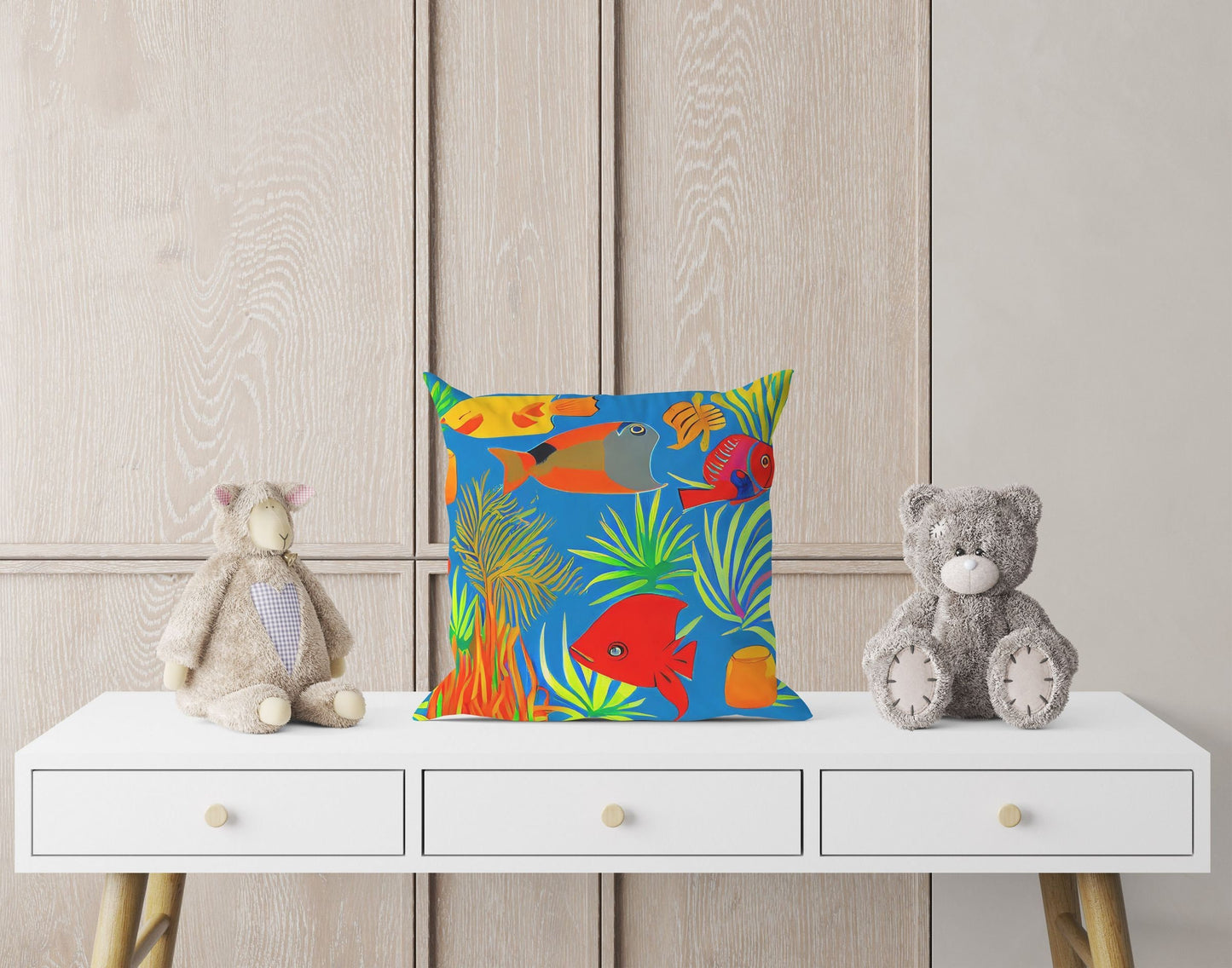Tropical Fishes Pillow Case, Abstract Throw Pillow, Artist Pillow, Colorful Pillow Case, Modern Pillow, 20X20 Pillow Cover, Home Decor