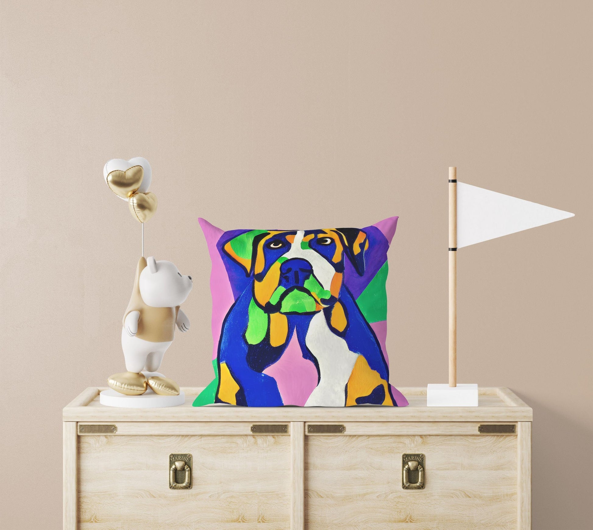 Lovely Dog Throw Pillow, Abstract Pillow, Designer Pillow, Colorful Pillow Case, Modern Pillow, Square Pillow, Farmhouse Pillow