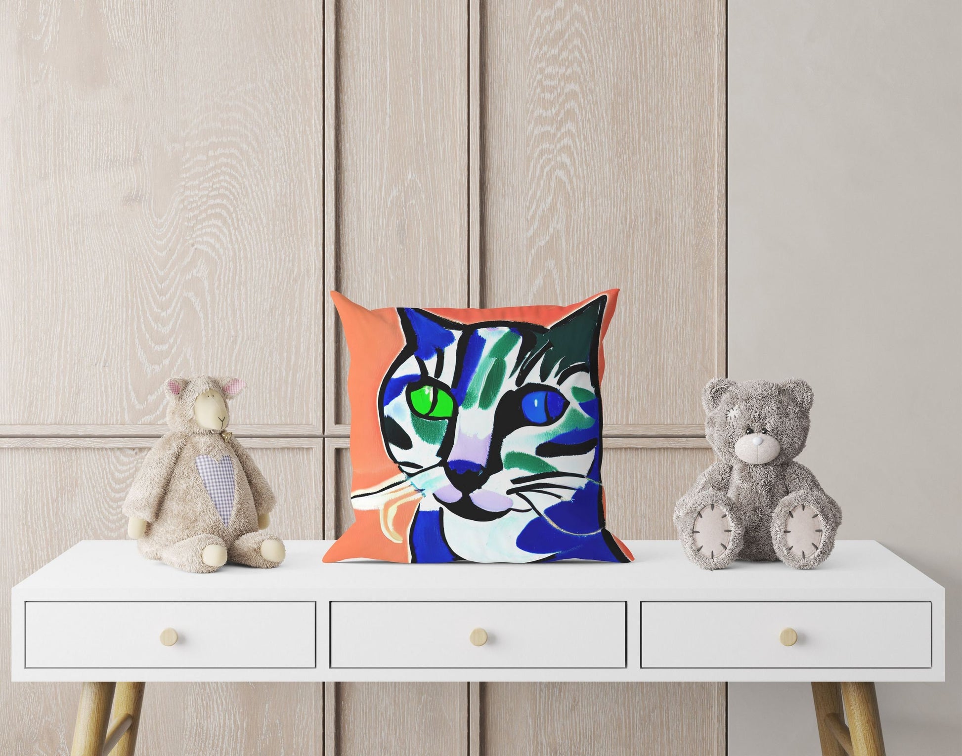 Colorful Cat Pillow Case, Abstract Throw Pillow Cover, Designer Pillow, Colorful Pillow Case, Modern Pillow, Large Pillow Cases