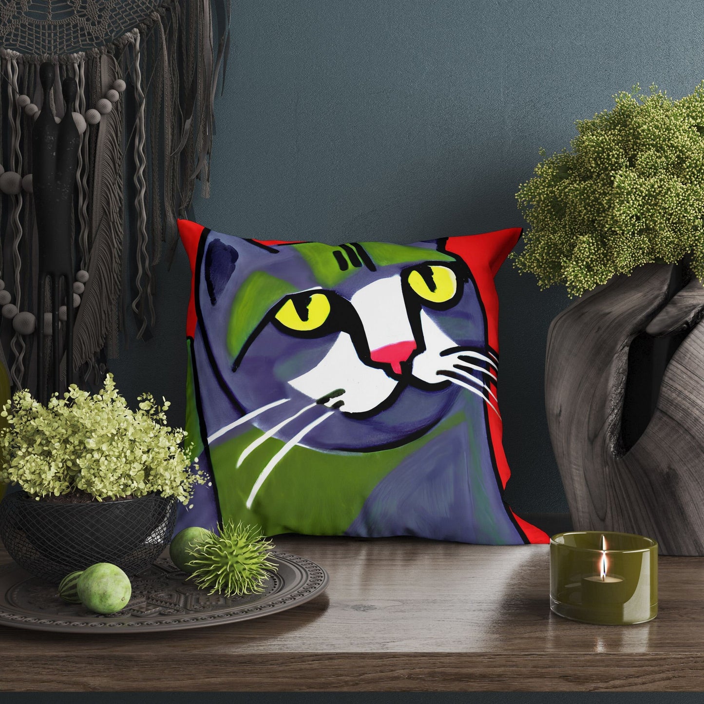 Original Art Cat Pillow Case, Abstract Pillow Case, Art Pillow, Colorful Pillow Case, Watercolor Pillow Cases, Square Pillow, Christmas