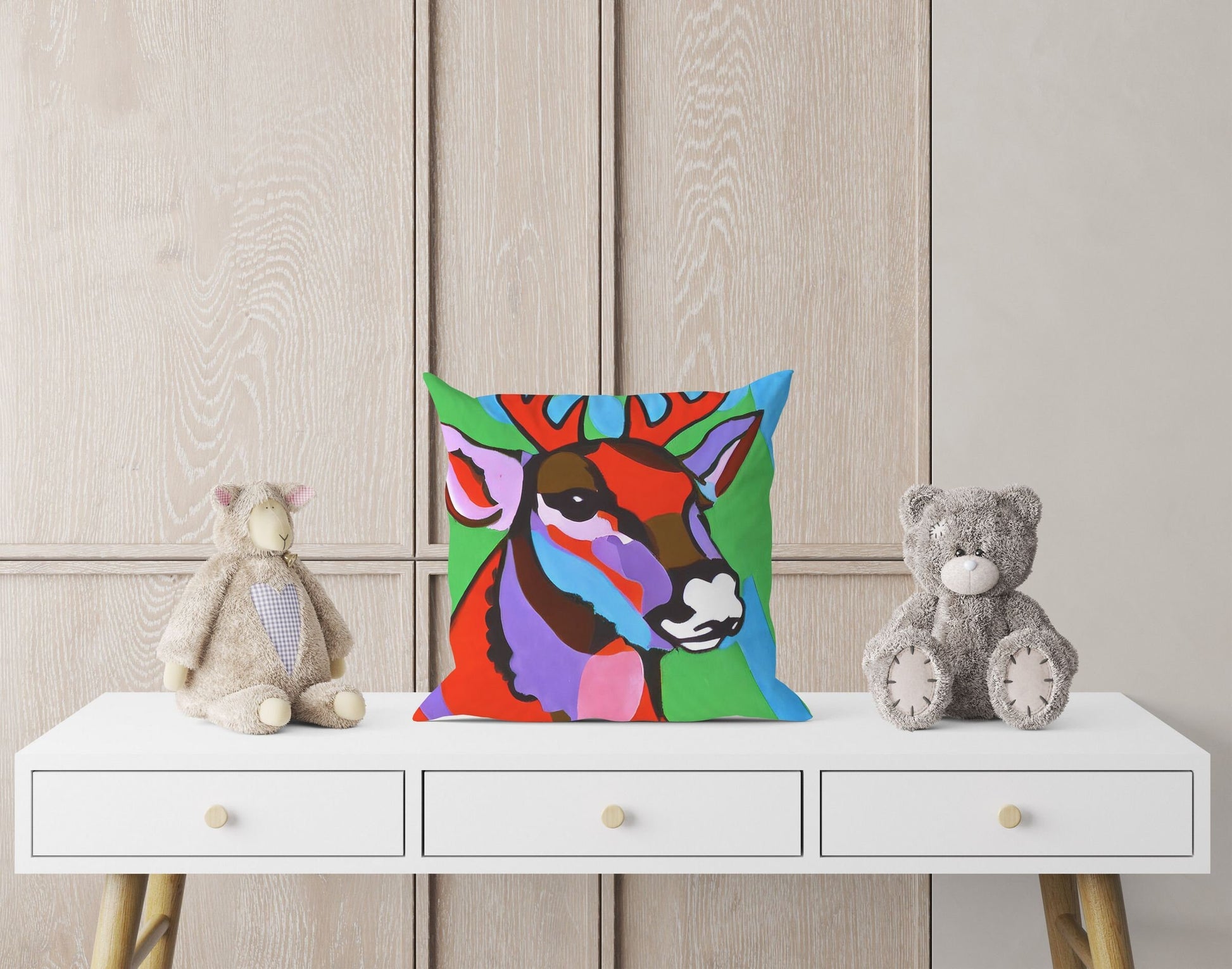 Original Art Wildlife Deer Toss Pillow, Bee Pillow Cover, Soft Pillow Cases, Colorful Pillow Case, Fashion, 18 X 18 Pillow Covers