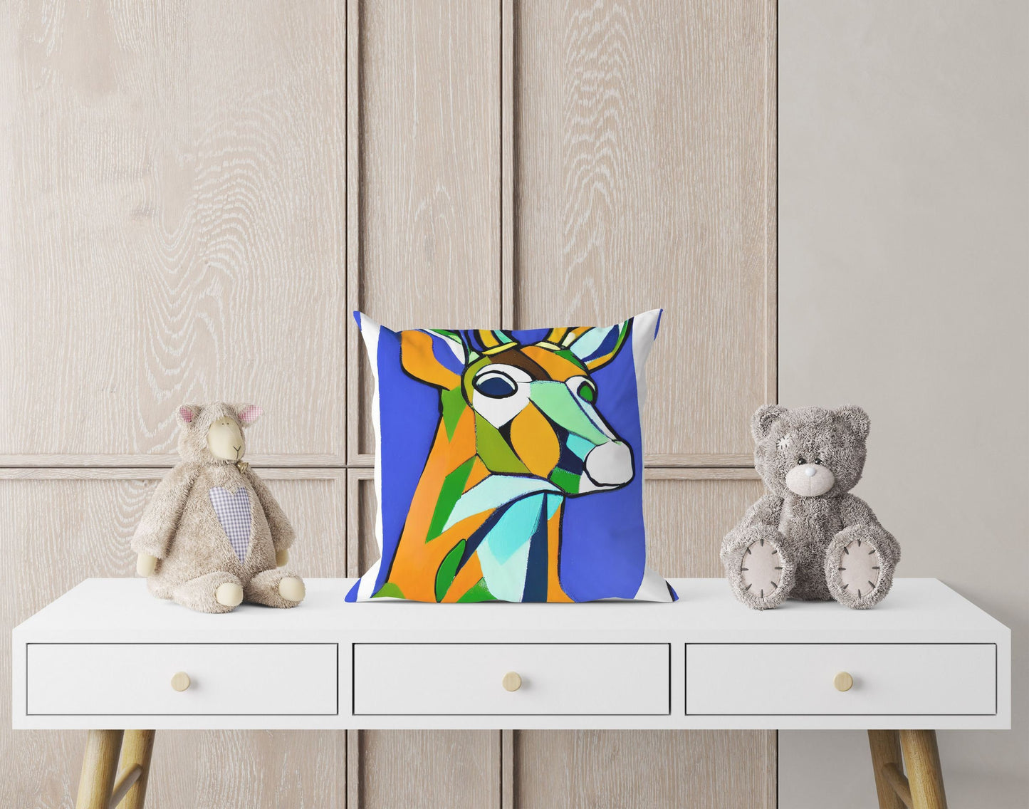 Original Art Wildlife Deer Decorative Pillow, Abstract Art Pillow, Art Pillow, Colorful Pillow Case, Contemporary Pillow, Holiday Gift