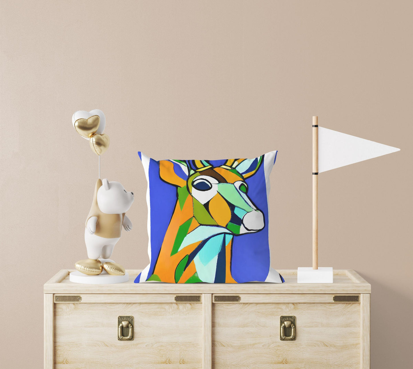 Original Art Wildlife Deer Decorative Pillow, Abstract Art Pillow, Art Pillow, Colorful Pillow Case, Contemporary Pillow, Holiday Gift