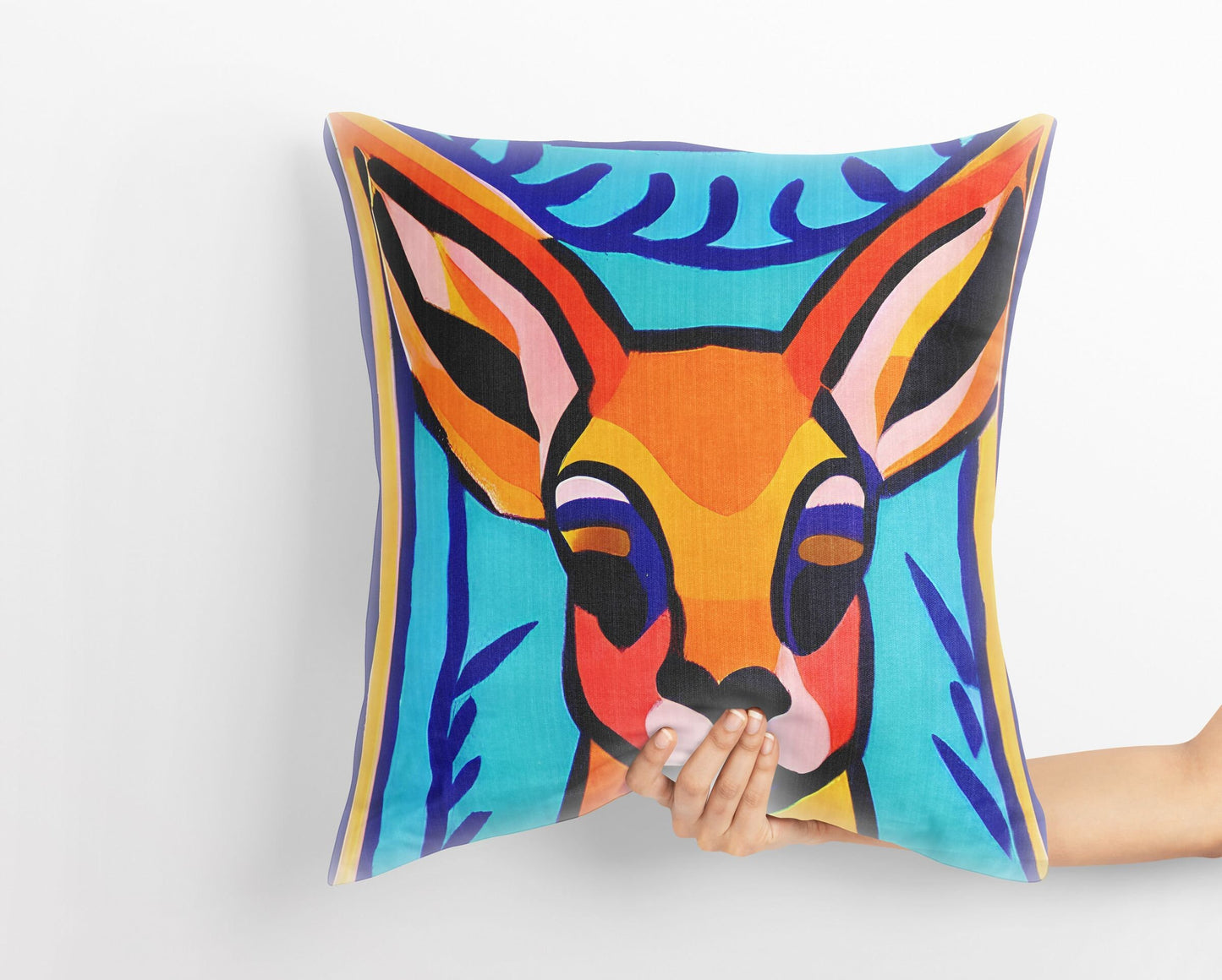 Original Art Wildlife Deer Throw Pillow Cover, Abstract Throw Pillow, Comfortable, Colorful Pillow Case, Beautiful Pillow, Large Pillow Case