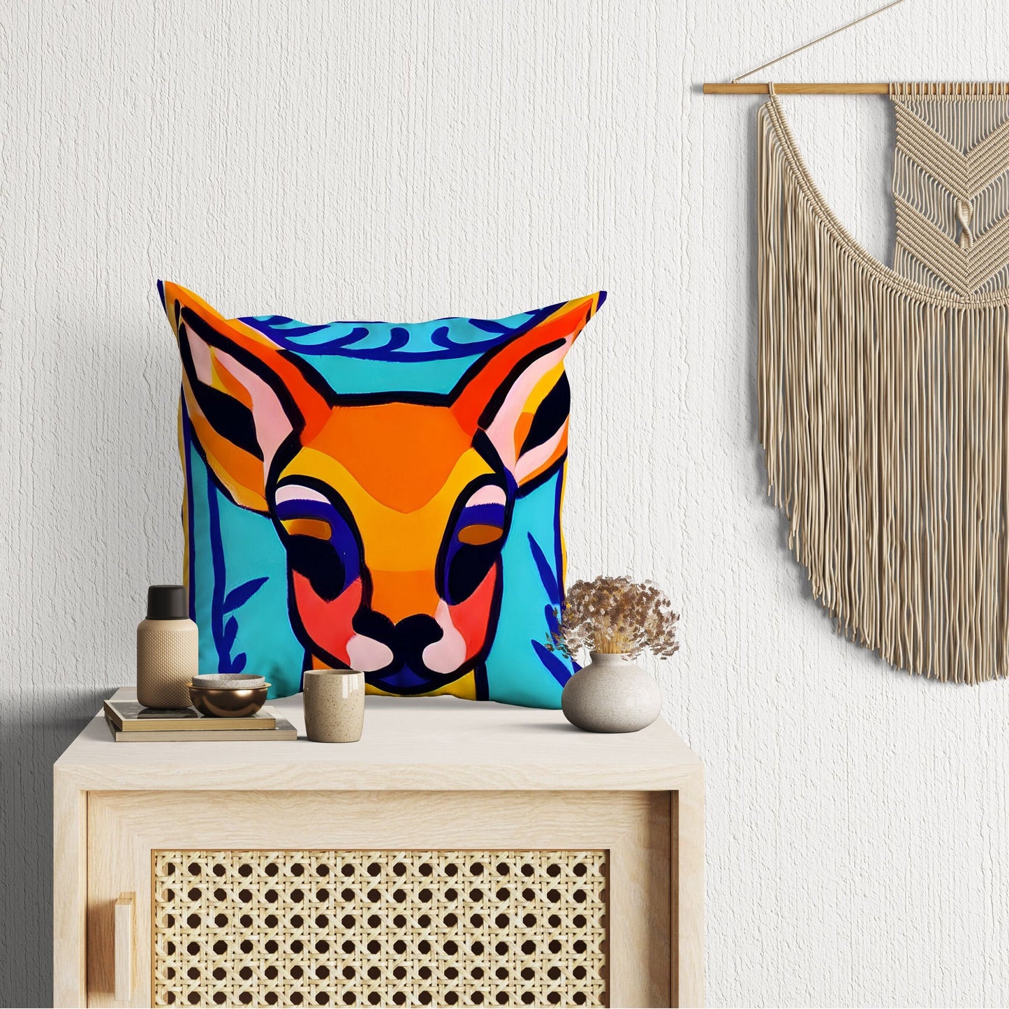 Original Art Wildlife Deer Throw Pillow Cover, Abstract Throw Pillow, Comfortable, Colorful Pillow Case, Beautiful Pillow, Large Pillow Case