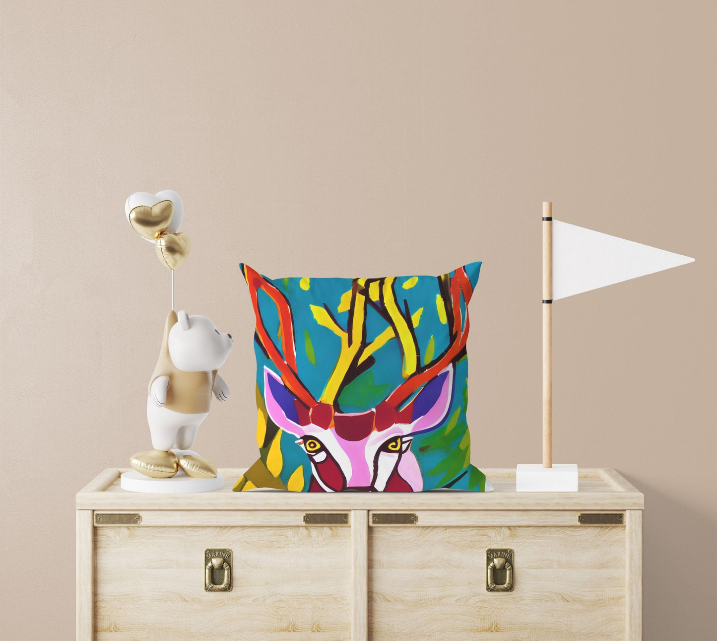 Original Art Wildlife Deer Tapestry Pillows, Abstract Throw Pillow, Soft Pillow Cases, Colorful Pillow Case, Beautiful Pillow, Large Pillow