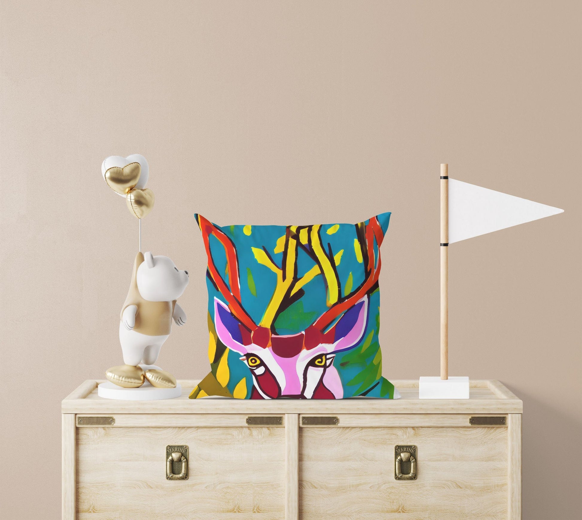 Original Art Wildlife Deer Tapestry Pillows, Abstract Throw Pillow, Soft Pillow Cases, Colorful Pillow Case, Beautiful Pillow, Large Pillow