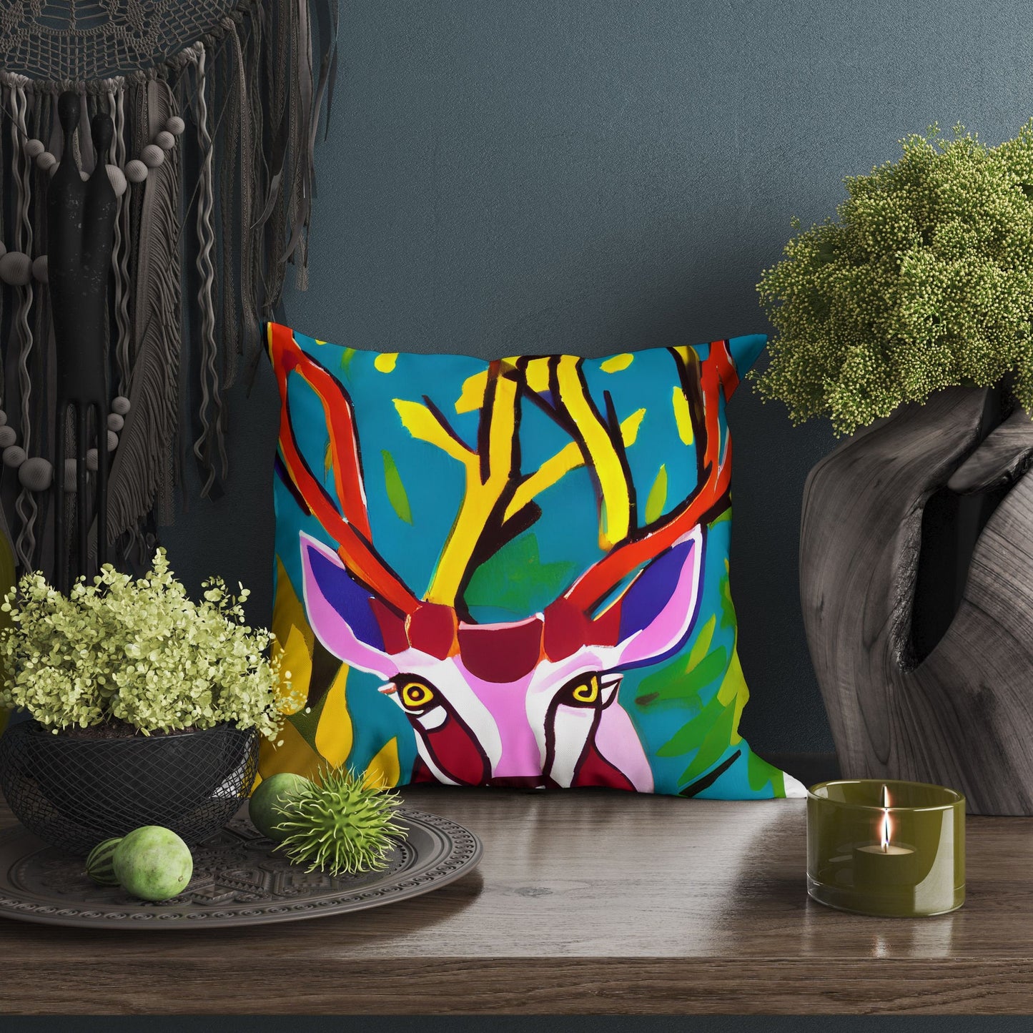 Original Art Wildlife Deer Tapestry Pillows, Abstract Throw Pillow, Soft Pillow Cases, Colorful Pillow Case, Beautiful Pillow, Large Pillow