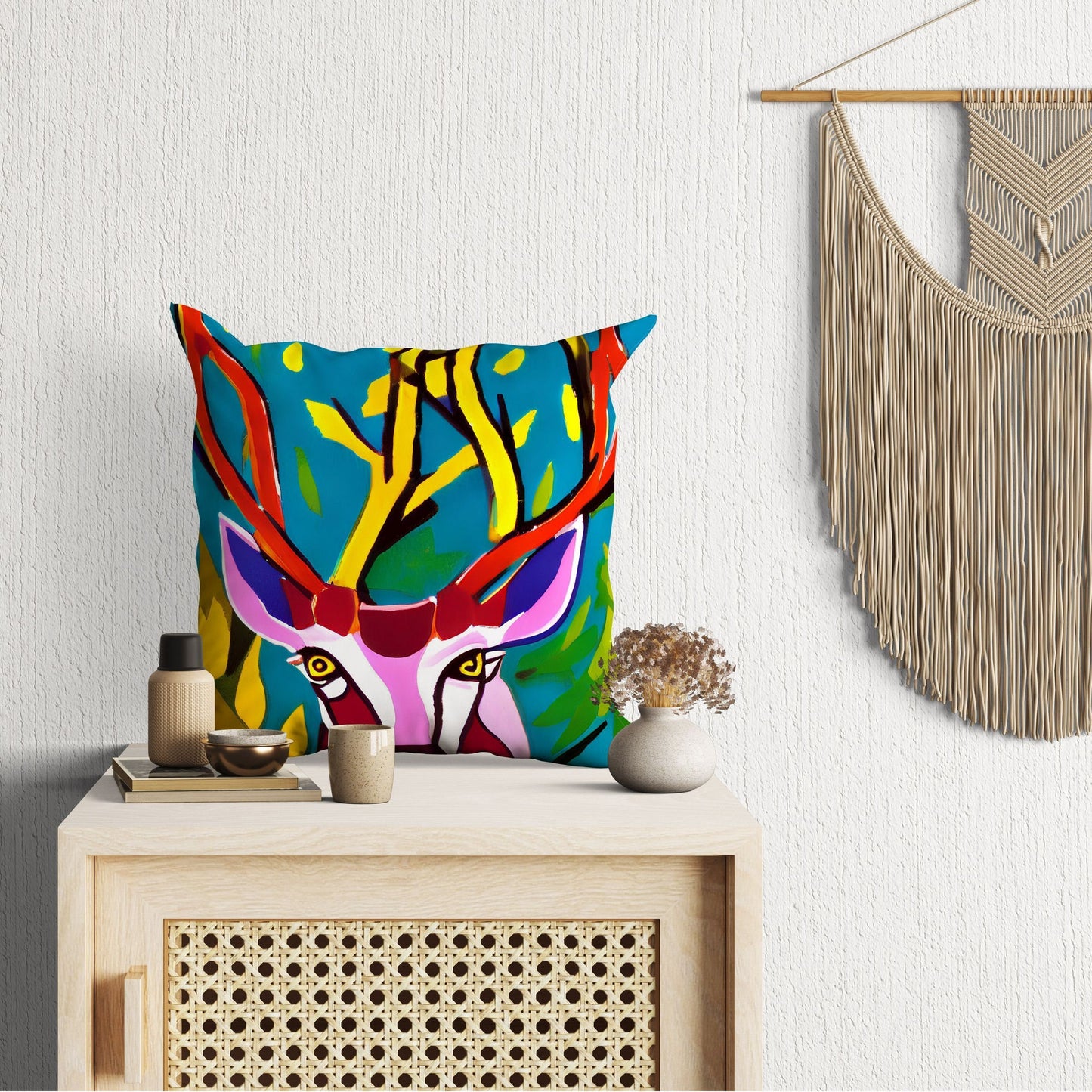 Original Art Wildlife Deer Tapestry Pillows, Abstract Throw Pillow, Soft Pillow Cases, Colorful Pillow Case, Beautiful Pillow, Large Pillow