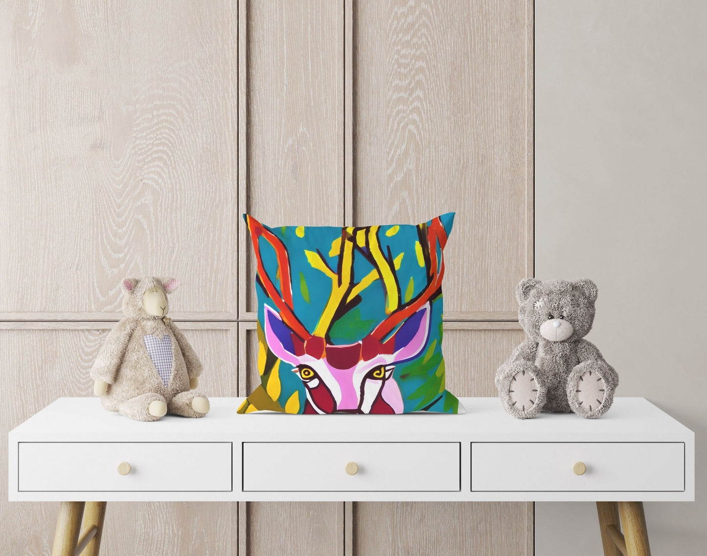 Original Art Wildlife Deer Tapestry Pillows, Abstract Throw Pillow, Soft Pillow Cases, Colorful Pillow Case, Beautiful Pillow, Large Pillow
