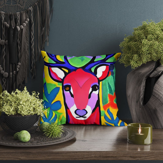 Original Art Wildlife Deer Toss Pillow, Bee Pillow Cover, Soft Pillow Cases, Colorful Pillow Case, Housewarming Gift, Sofa Pillows
