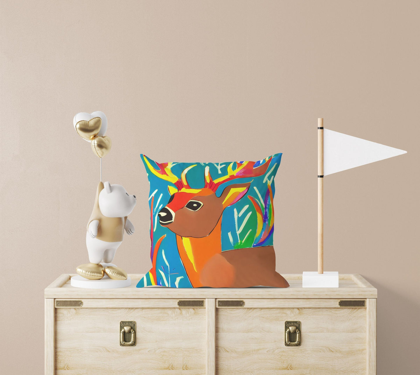 Original Art Wildlife Deer, Decorative Pillow, Abstract Pillow, Art Pillow, Colorful Pillow Case, Housewarming Gift, Nursery Pillow