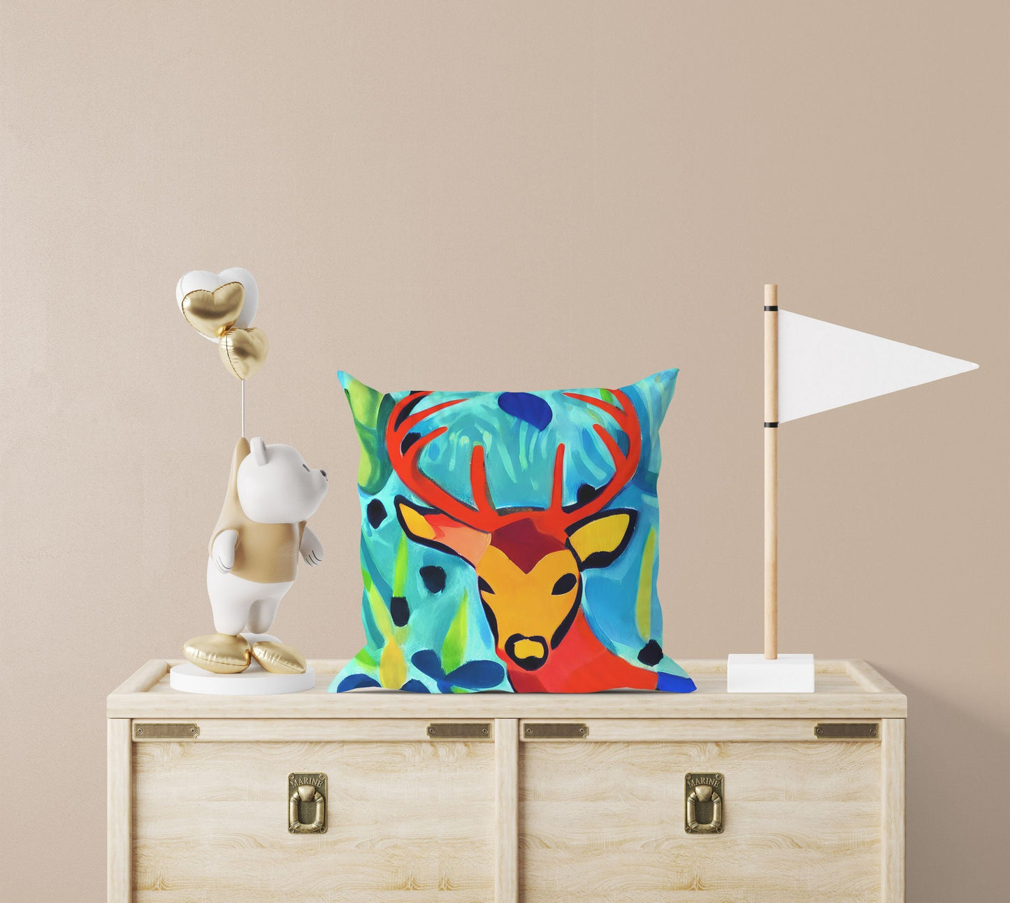 Original Art Wildlife Deer Decorative Pillow, Bee Pillow Cover, Designer Pillow, Square Pillow, Home Decor Pillow, Indoor Pillow Cases