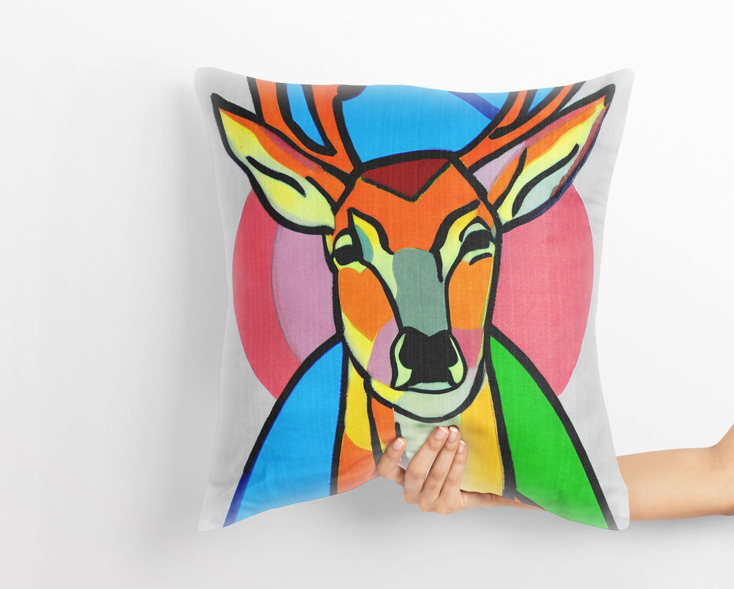 Original Art Wildlife Deer, Toss Pillow, Abstract Art Pillow, Comfortable, Colorful Pillow Case, Housewarming Gift, Pillow Cases Kids