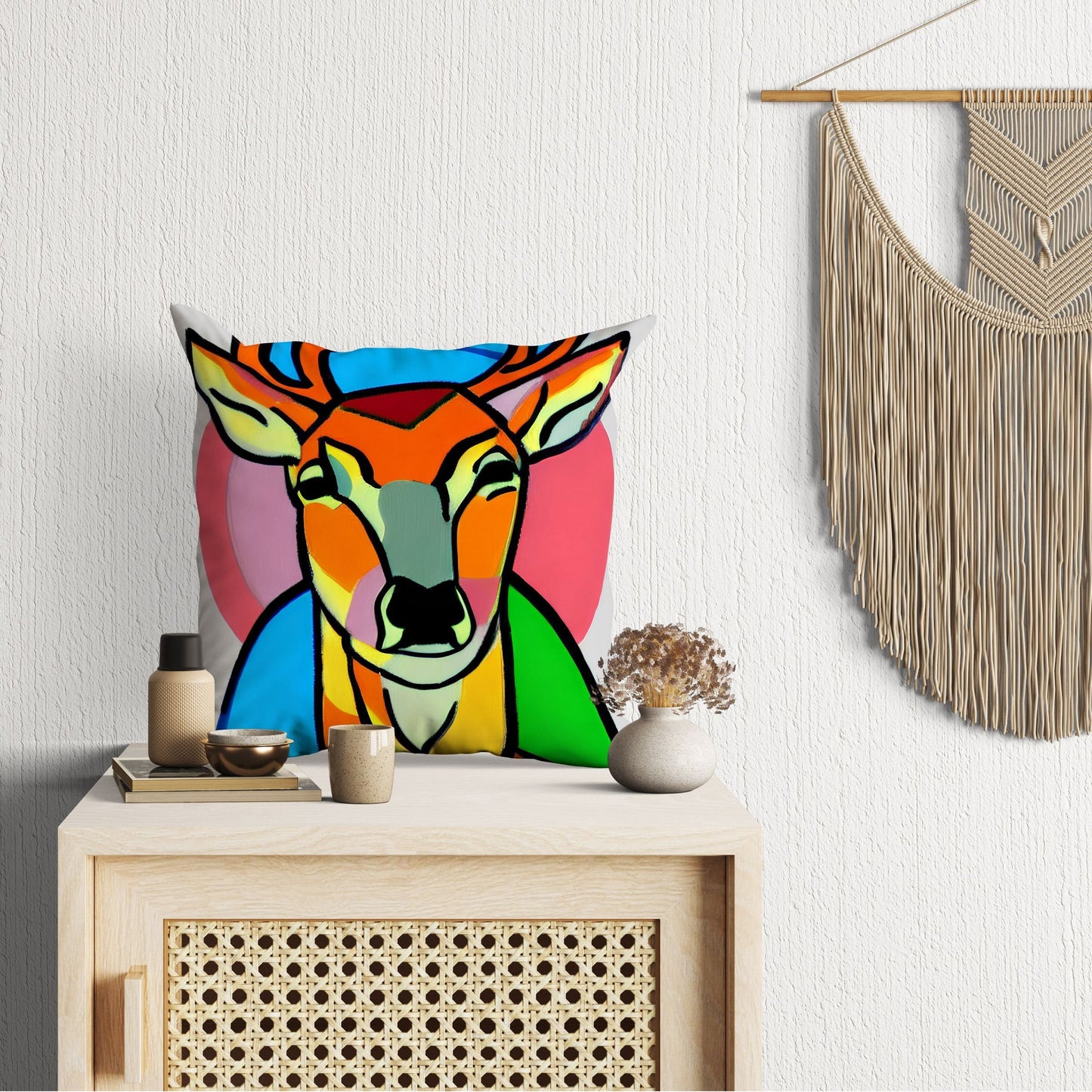 Original Art Wildlife Deer, Toss Pillow, Abstract Art Pillow, Comfortable, Colorful Pillow Case, Housewarming Gift, Pillow Cases Kids