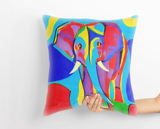 Modern Art African Wildlife Elephant Decorative Pillow, Abstract Pillow Case, Art Pillow, Colorful Pillow Case, Contemporary Pillow