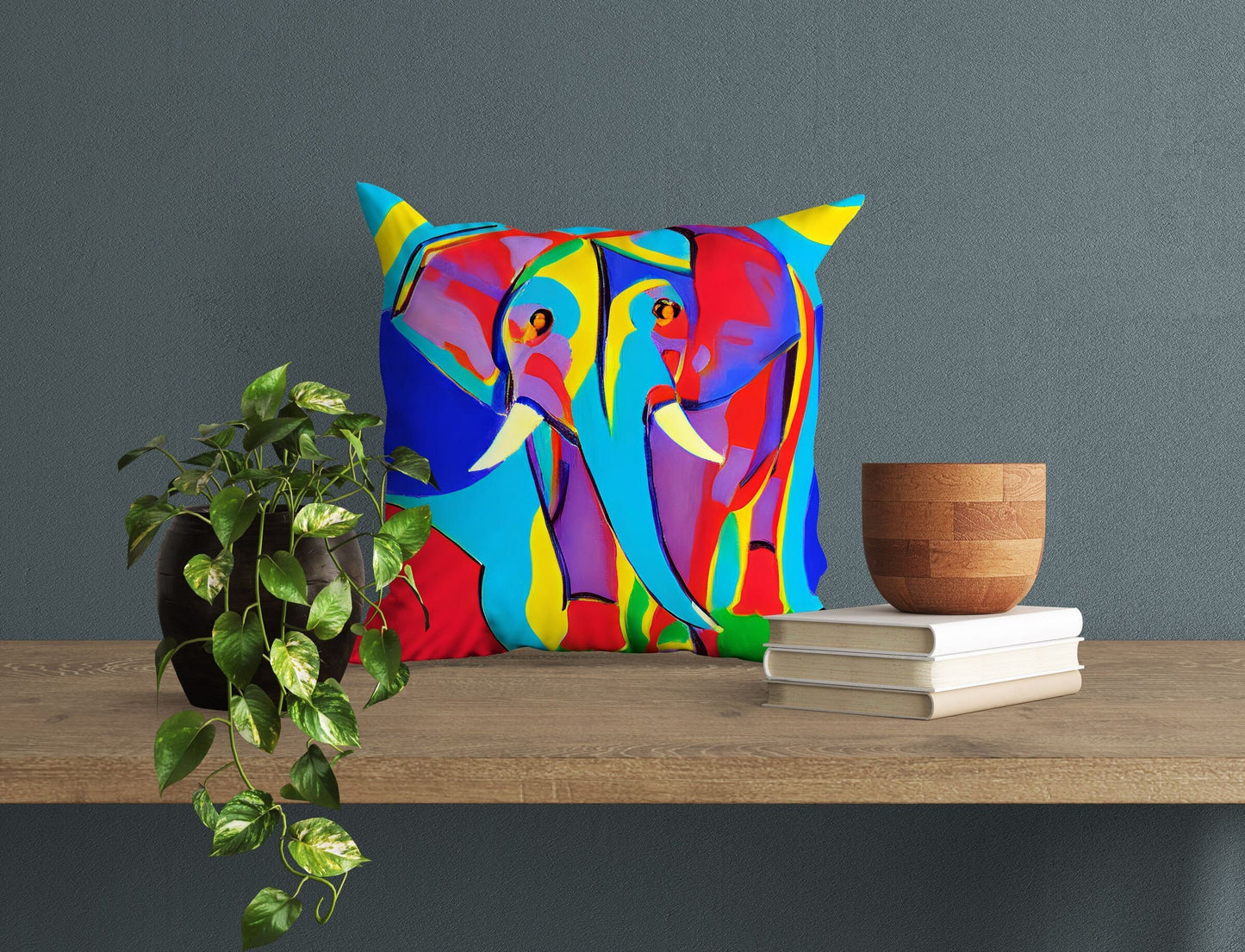 Modern Art African Wildlife Elephant Decorative Pillow, Abstract Pillow Case, Art Pillow, Colorful Pillow Case, Contemporary Pillow
