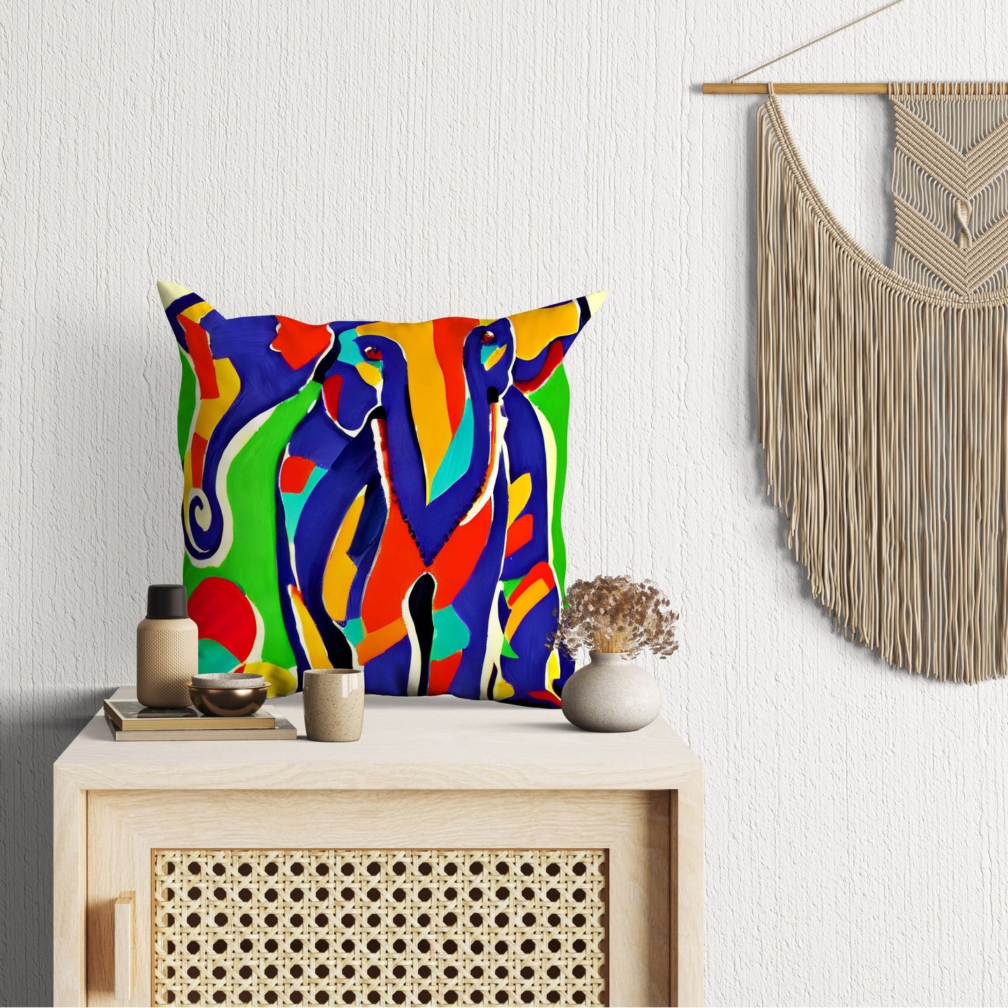 Modern Art African Wildlife Elephant, Pillow Case, Abstract Pillow, Soft Pillow Cases, Colorful Pillow Case, Contemporary Pillow