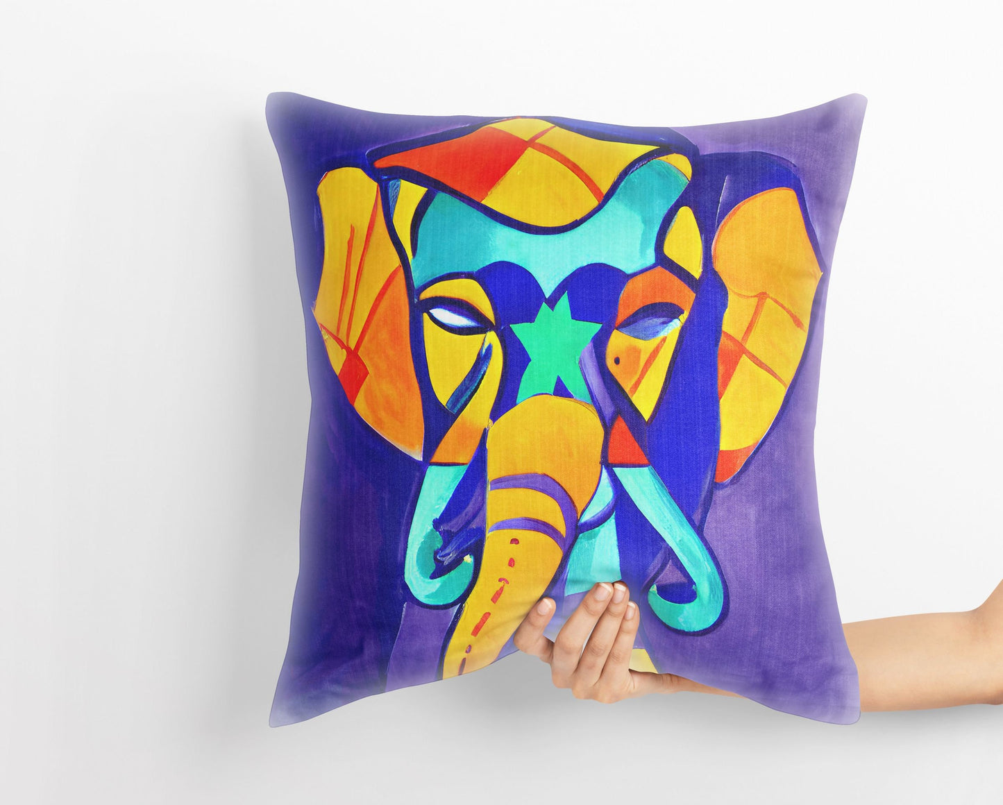 Modern Art African Wildlife Elephant Toss Pillow, Abstract Art Pillow, Comfortable, Colorful Pillow Case, Housewarming Gift, Nursery Pillow