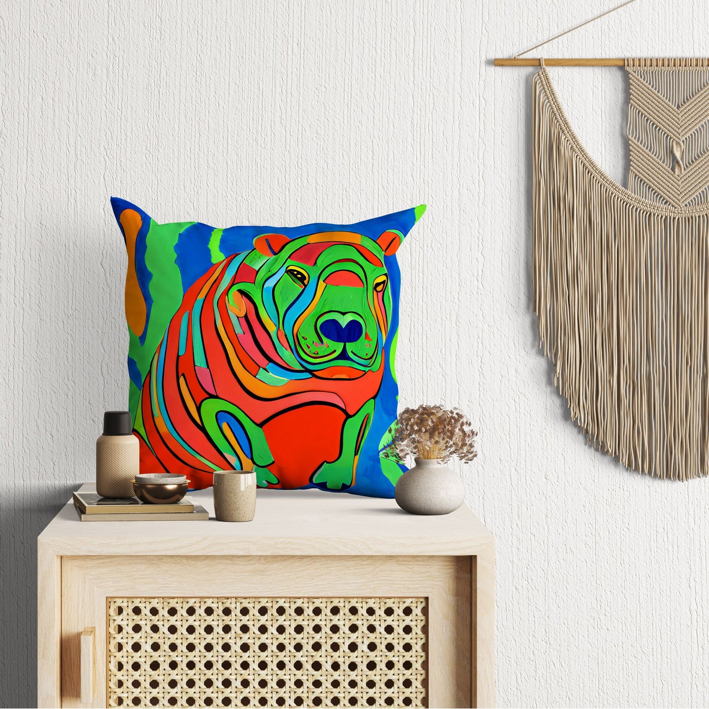 Modern Art African Wildlife Hippopotamu Throw Pillow, Abstract Pillow, Comfortable, Colorful Pillow Case, Modern Pillow, Large Pillow Cases