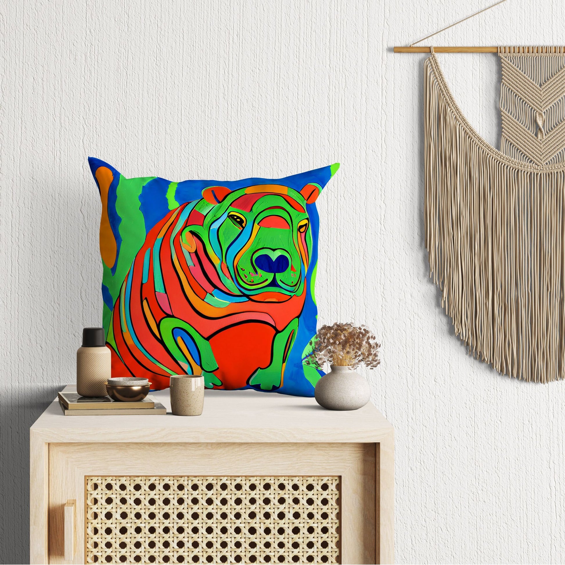 Modern Art African Wildlife Hippopotamu Throw Pillow, Abstract Pillow, Comfortable, Colorful Pillow Case, Modern Pillow, Large Pillow Cases