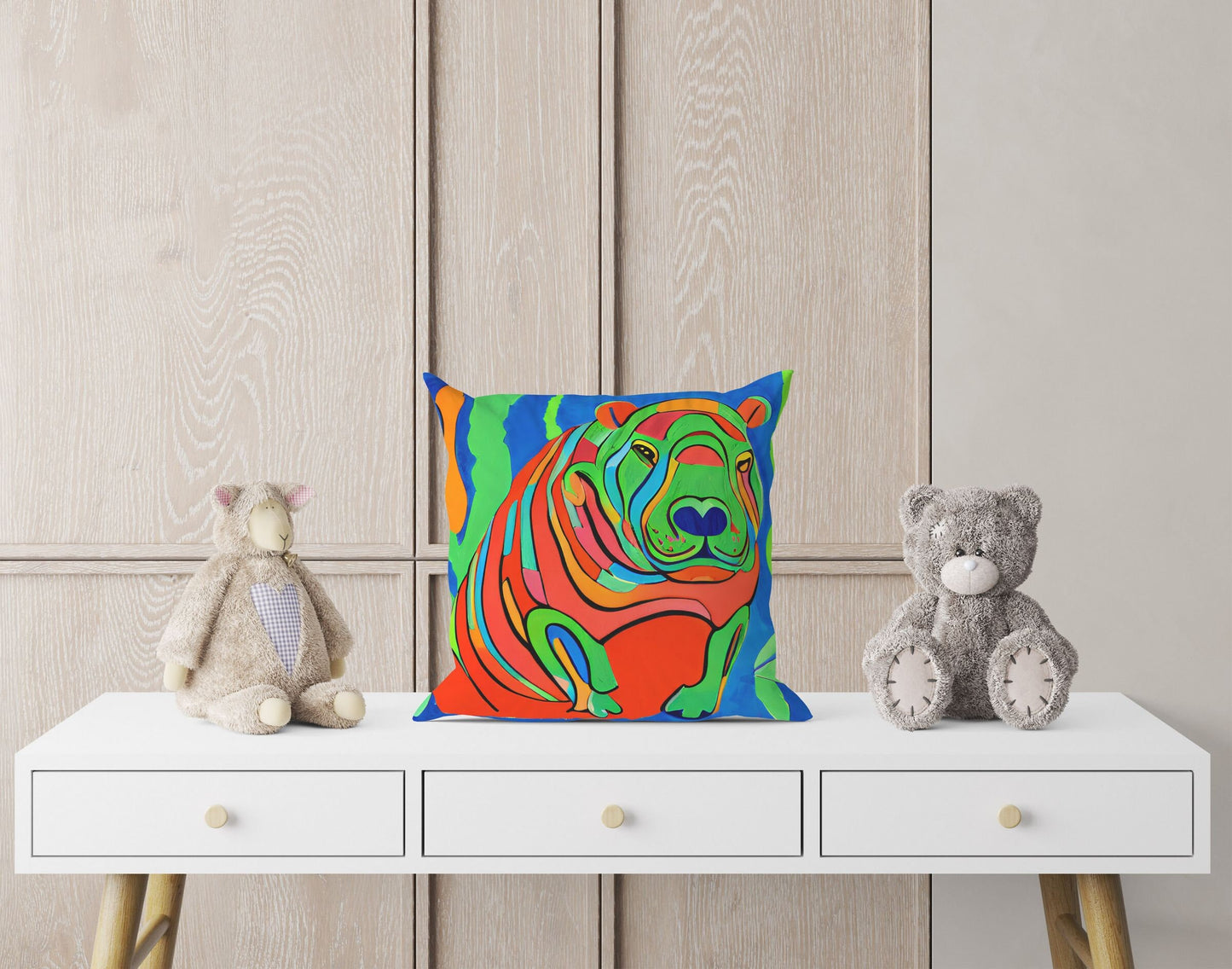 Modern Art African Wildlife Hippopotamu Throw Pillow, Abstract Pillow, Comfortable, Colorful Pillow Case, Modern Pillow, Large Pillow Cases